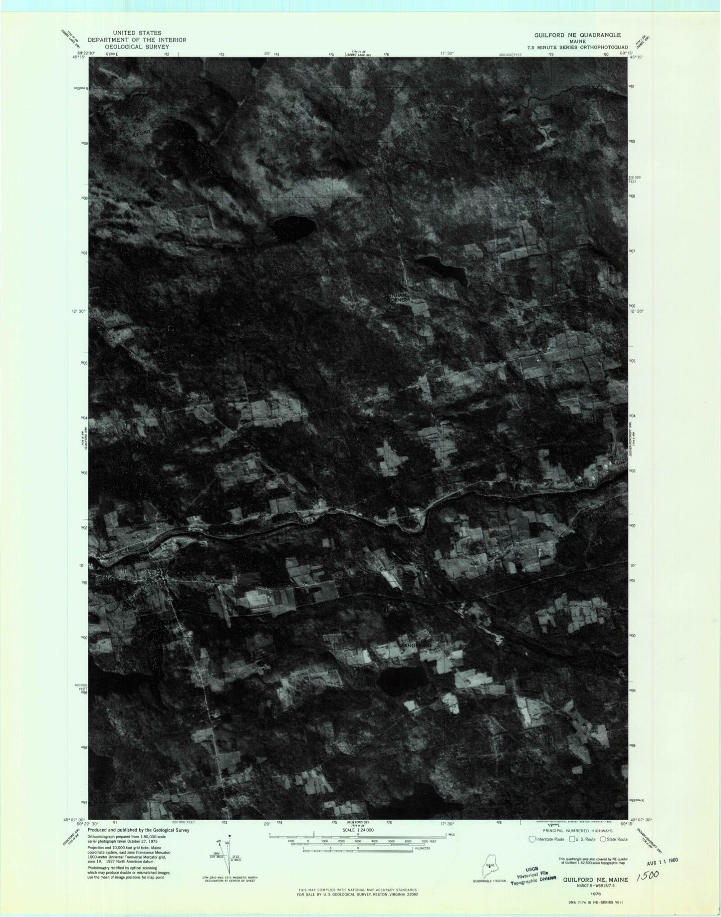 Classic USGS Sangerville Maine 7.5'x7.5' Topo Map Image