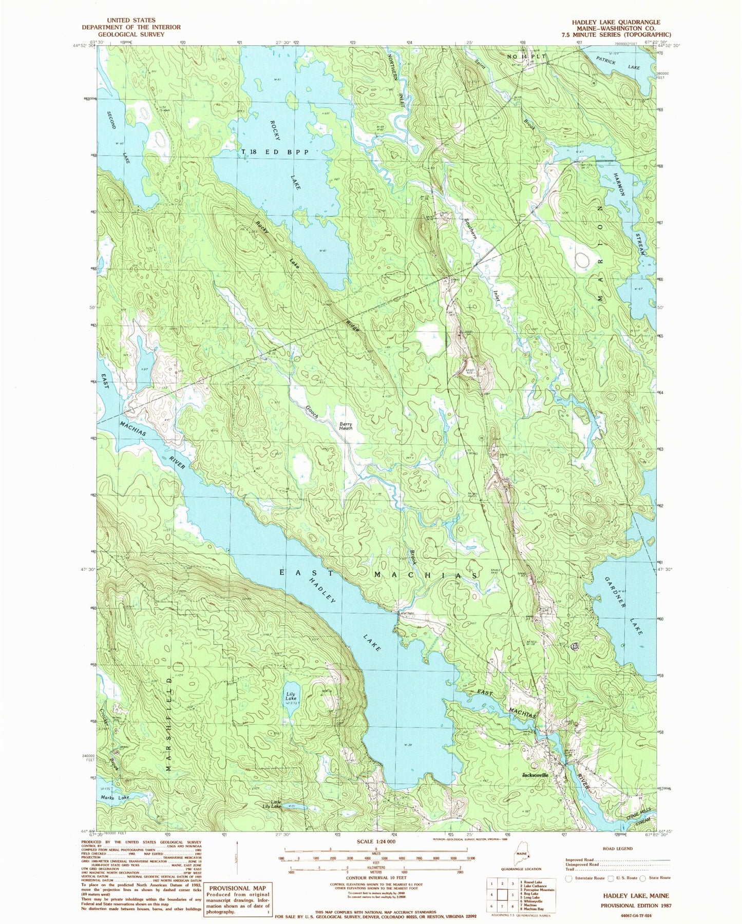 Classic USGS Hadley Lake Maine 7.5'x7.5' Topo Map Image