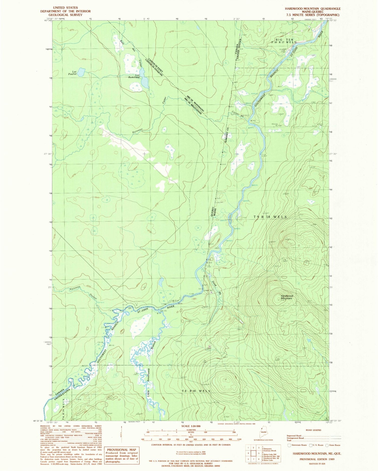 Classic USGS Hardwood Mountain Maine 7.5'x7.5' Topo Map Image