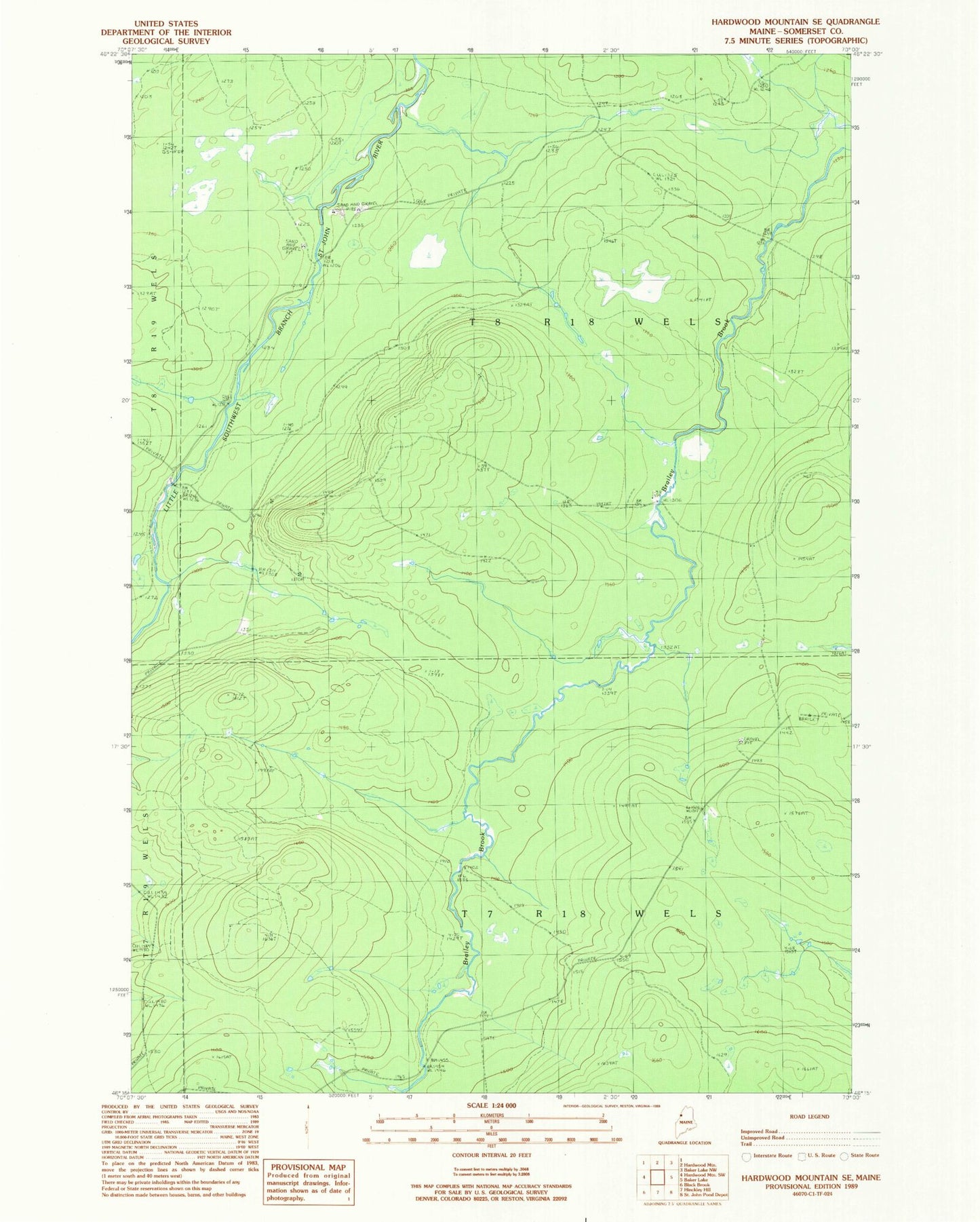 Classic USGS Hardwood Mountain SE Maine 7.5'x7.5' Topo Map Image