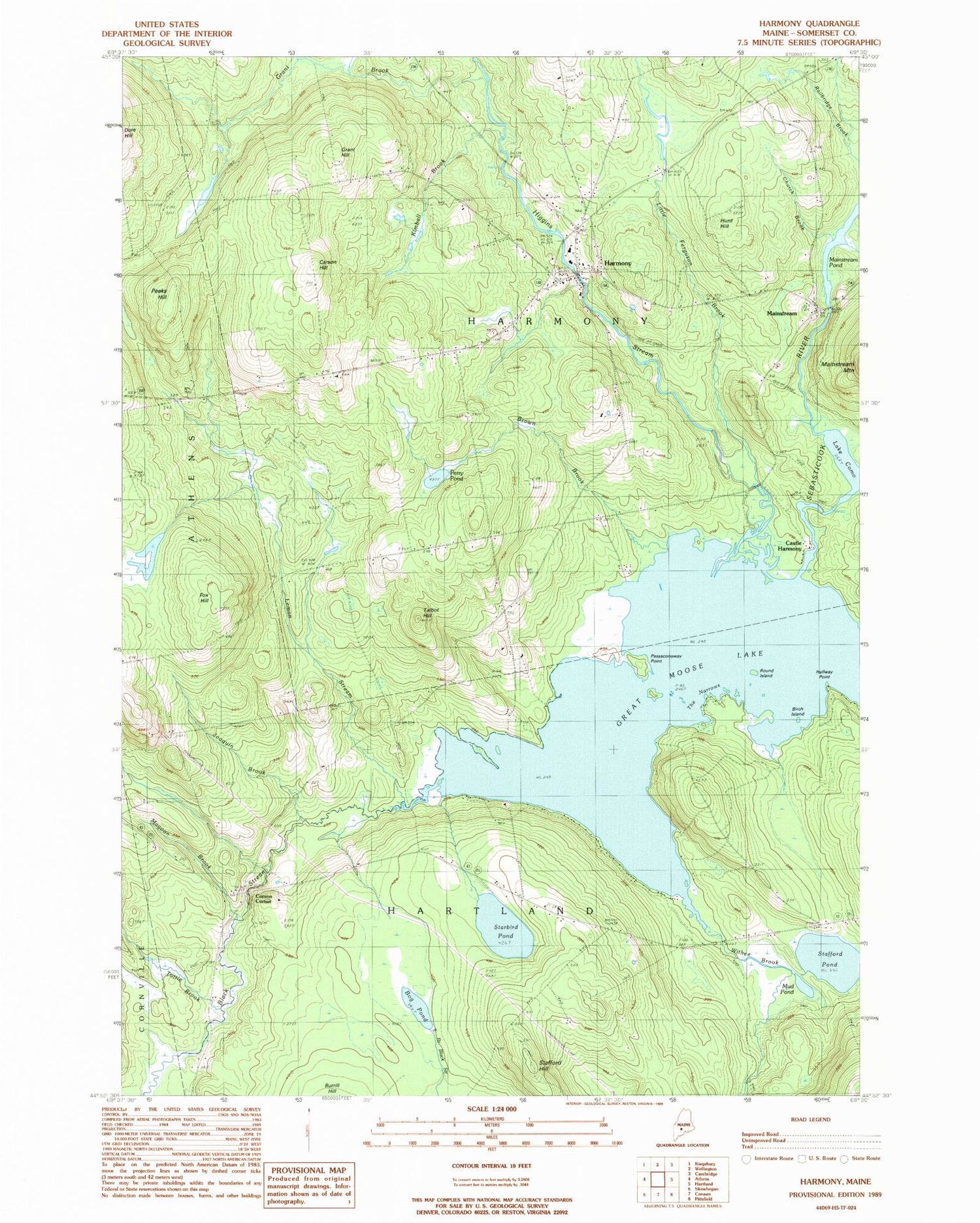Classic USGS Harmony Maine 7.5'x7.5' Topo Map Image