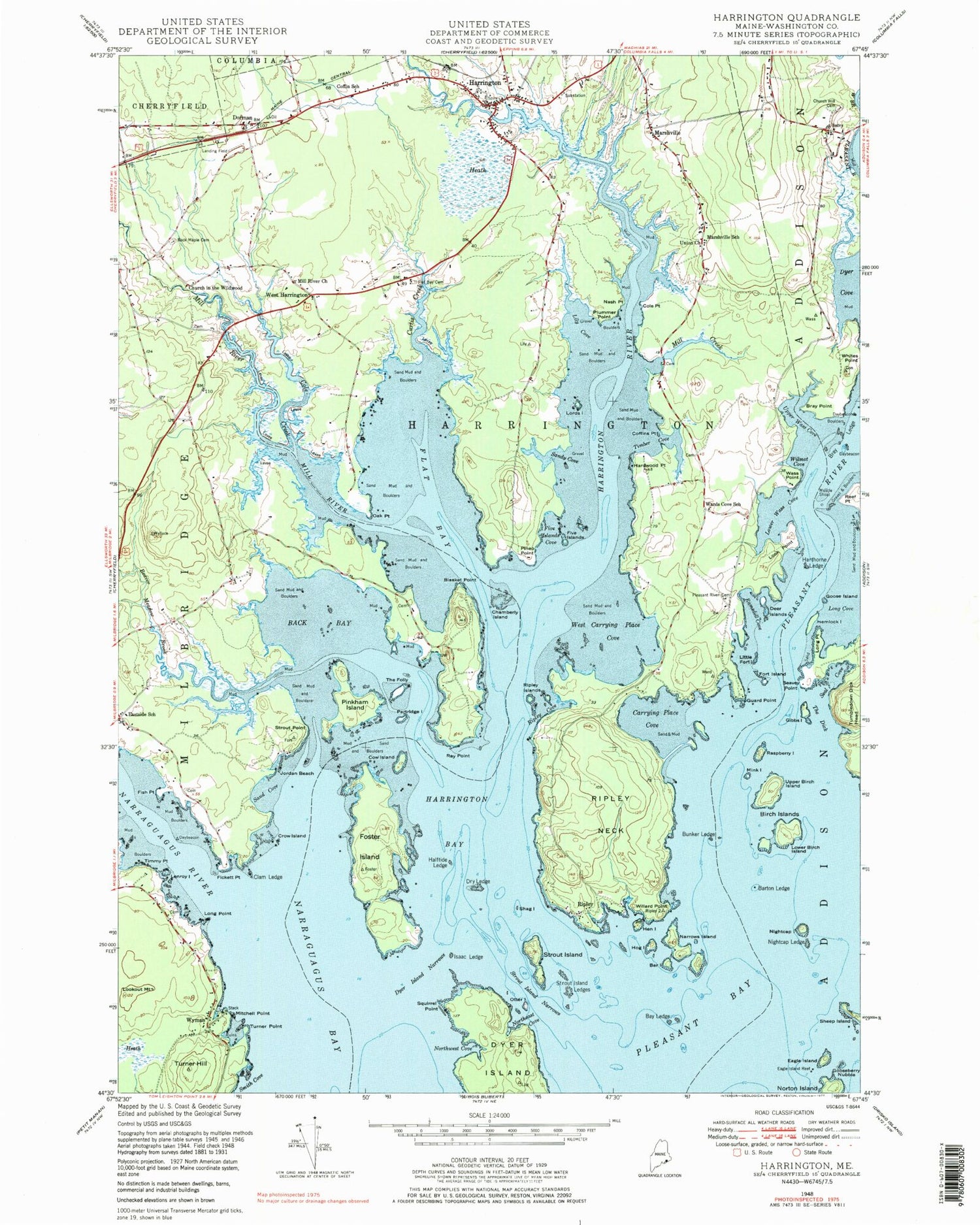 Classic USGS Harrington Maine 7.5'x7.5' Topo Map Image