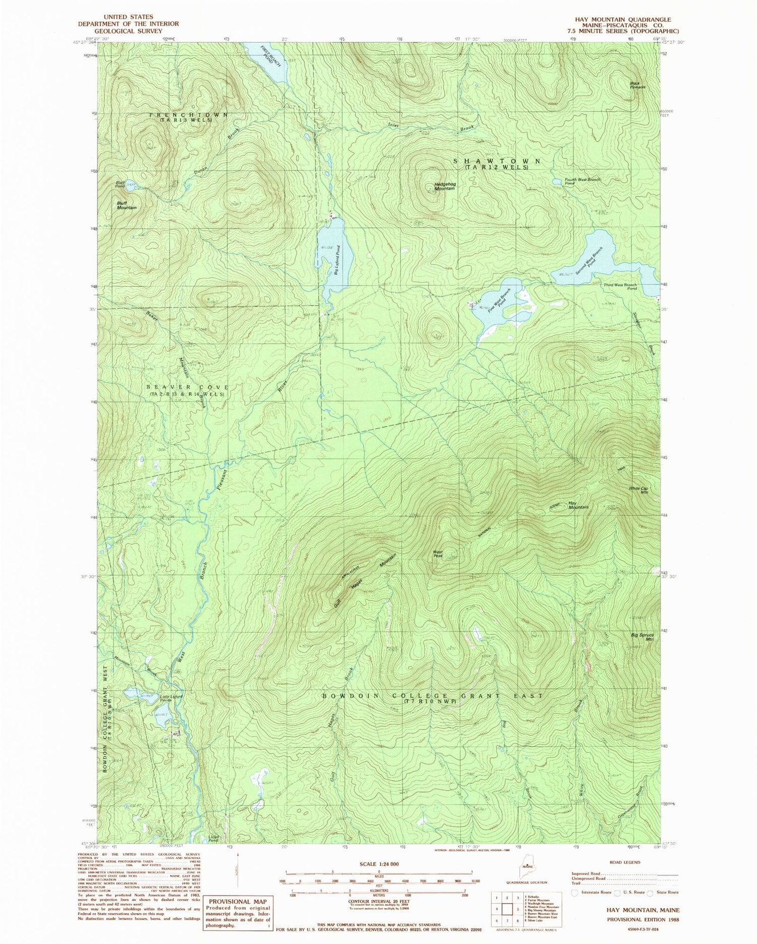 Classic USGS Hay Mountain Maine 7.5'x7.5' Topo Map Image