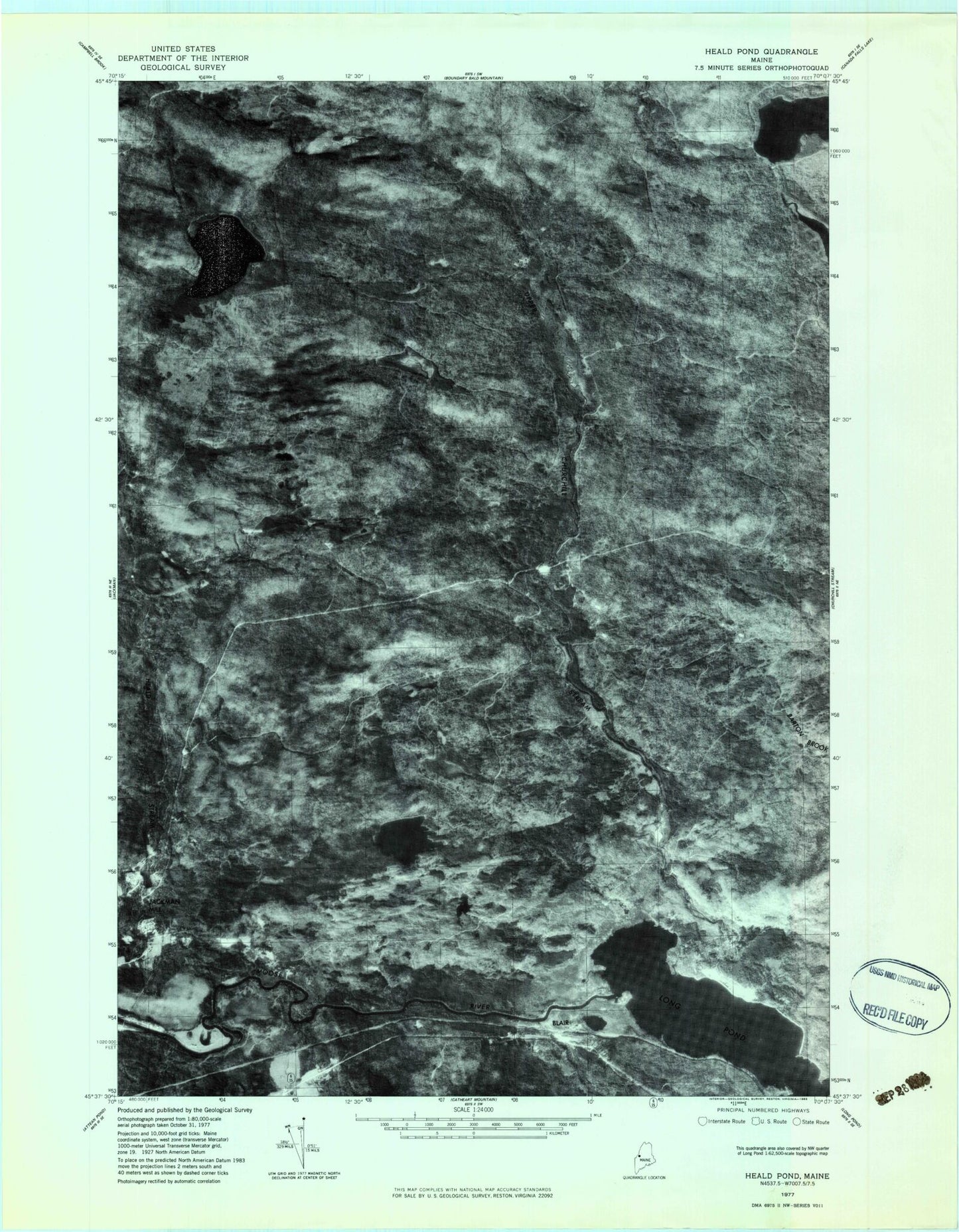 Classic USGS Heald Pond Maine 7.5'x7.5' Topo Map Image