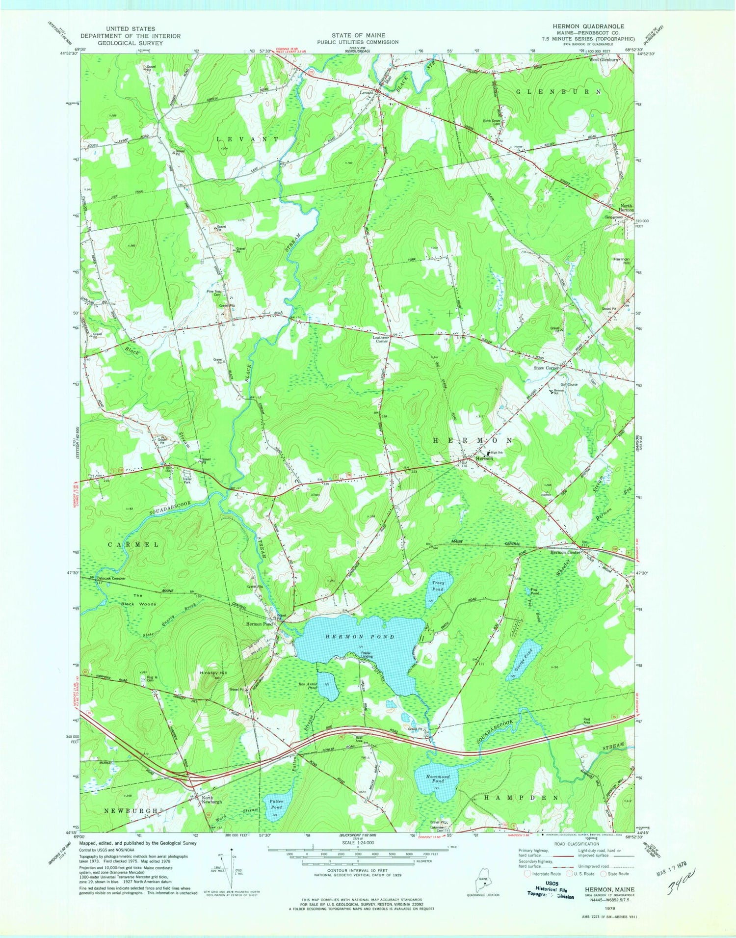 Classic USGS Hermon Maine 7.5'x7.5' Topo Map Image
