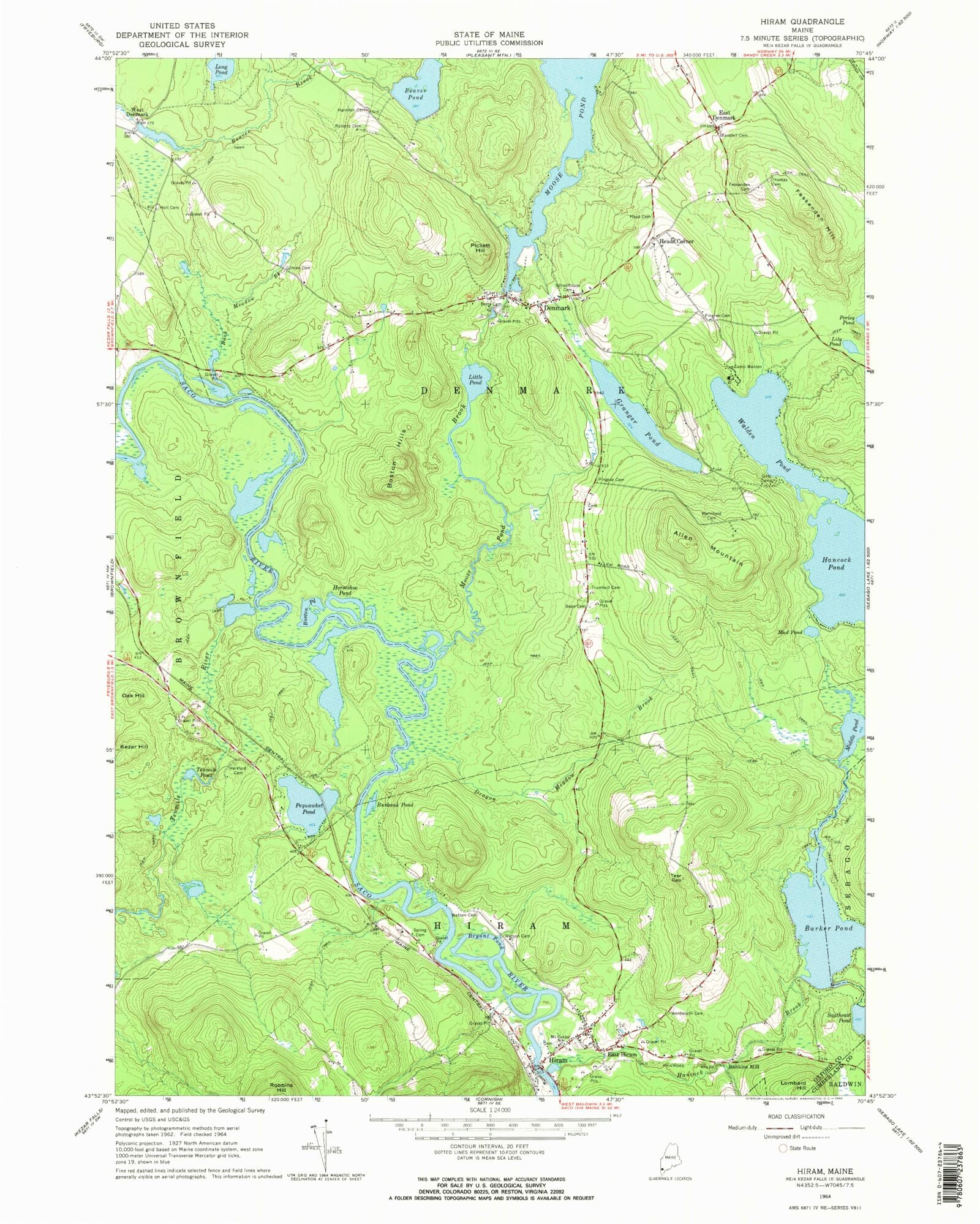 Classic USGS Hiram Maine 7.5'x7.5' Topo Map MyTopo Map Store