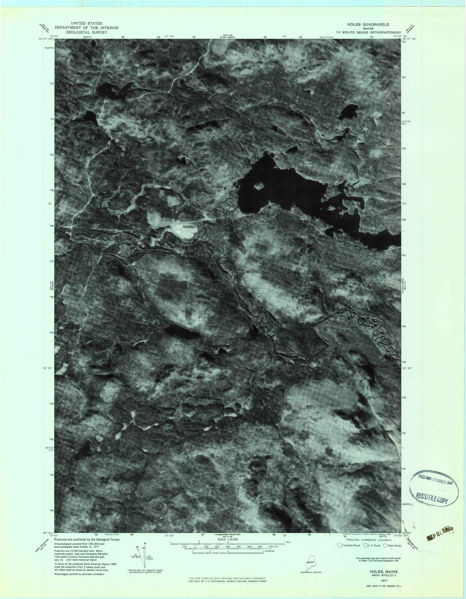 Classic USGS Holeb Maine 7.5'x7.5' Topo Map Image