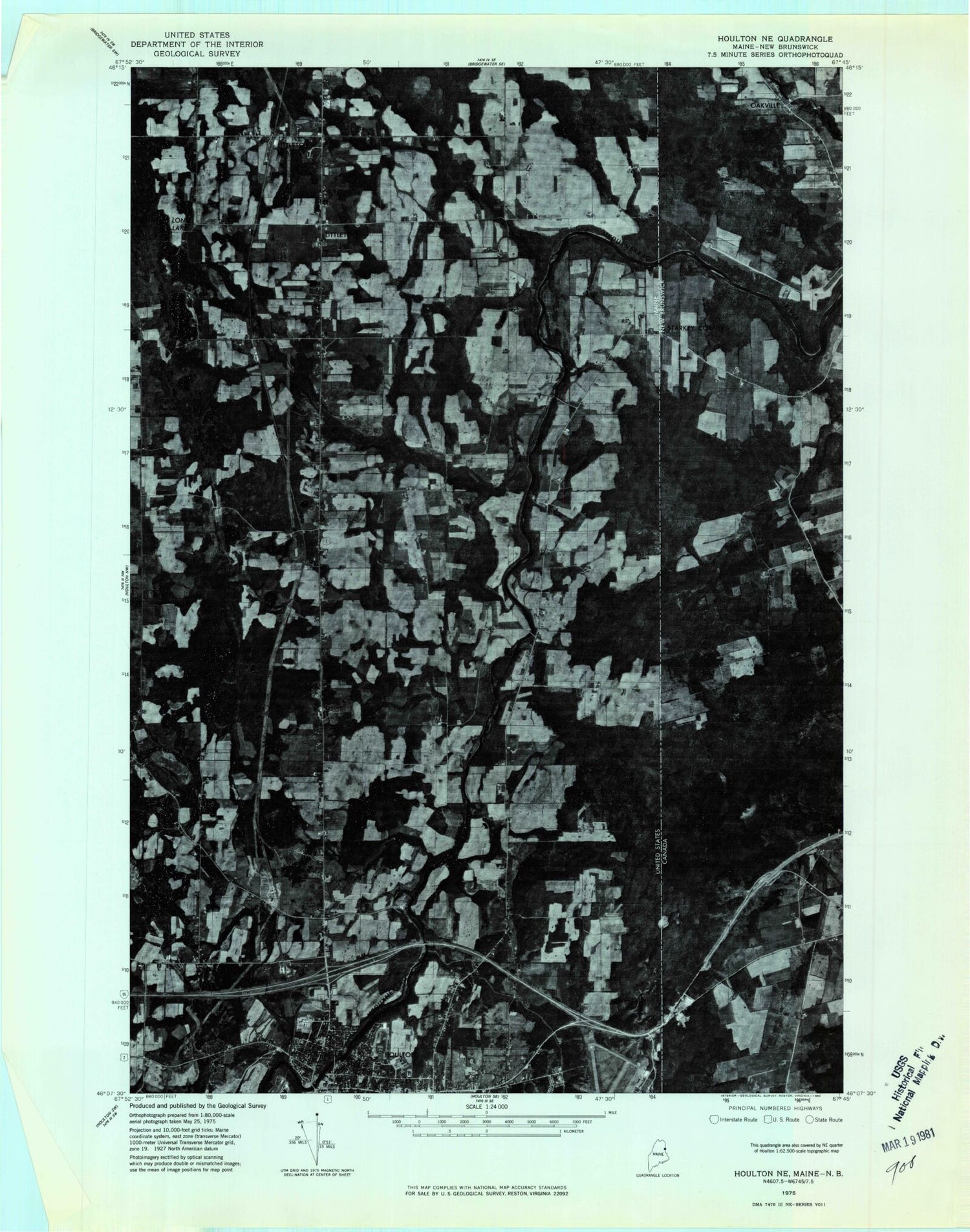 Classic USGS Houlton North Maine 7.5'x7.5' Topo Map Image