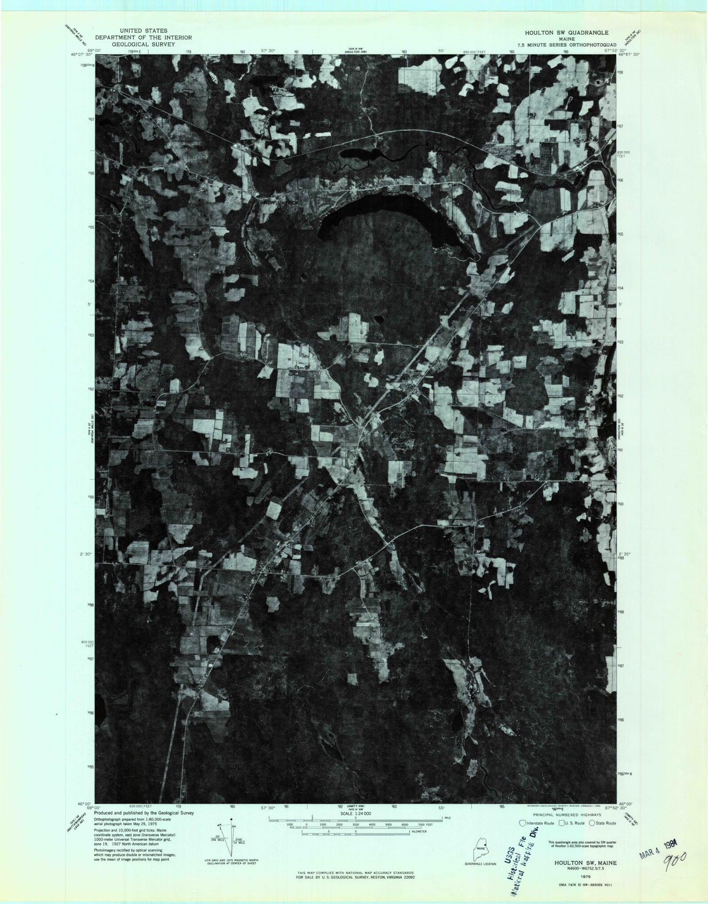 Classic USGS Linneus Maine 7.5'x7.5' Topo Map Image
