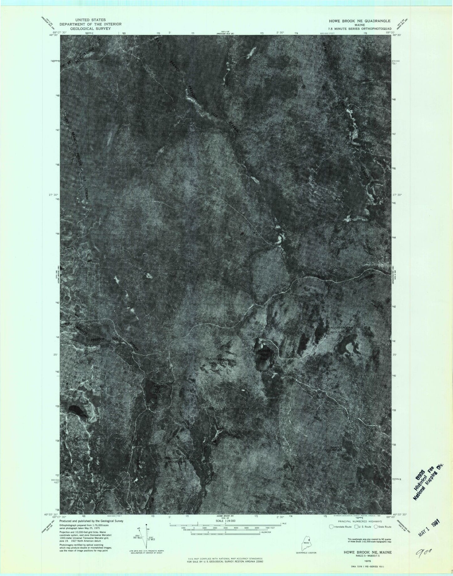 Classic USGS Number Nine Lake Maine 7.5'x7.5' Topo Map Image