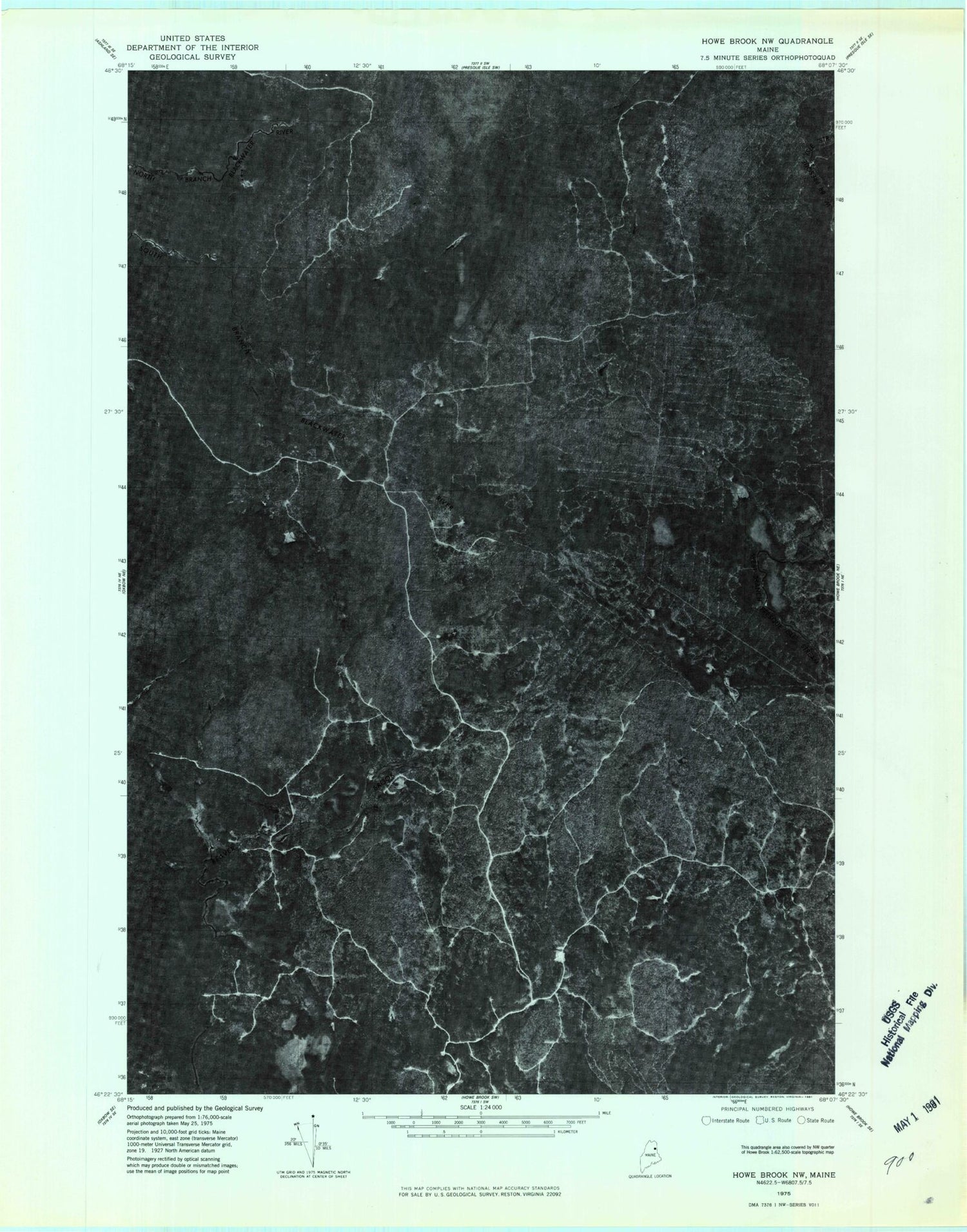 Classic USGS Spinney Brook Maine 7.5'x7.5' Topo Map Image