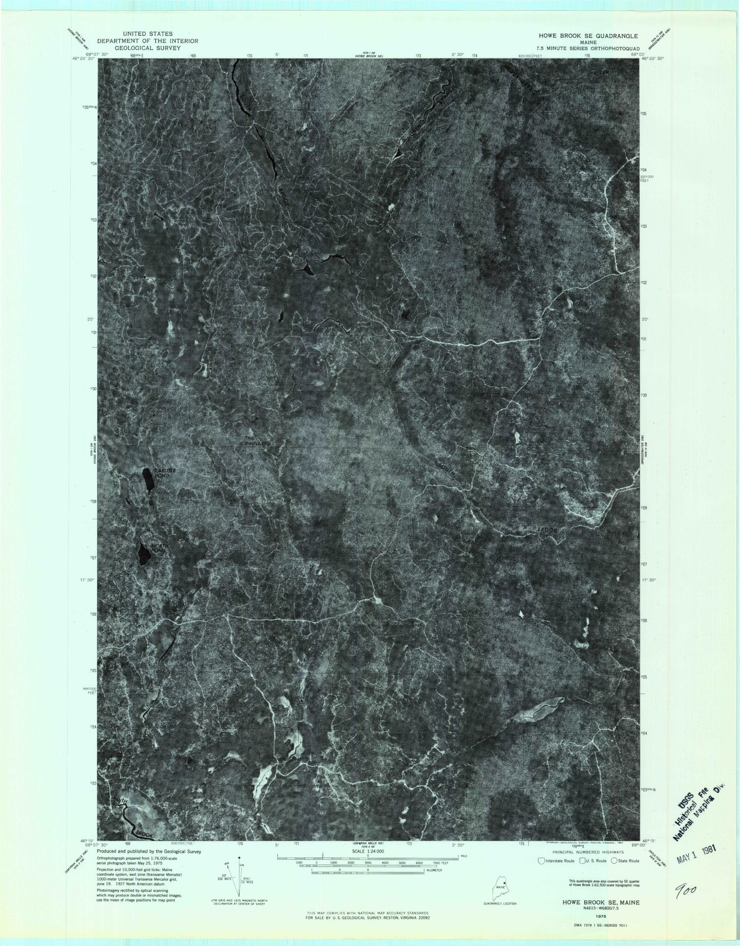 Classic USGS North Brook Ridge Maine 7.5'x7.5' Topo Map Image