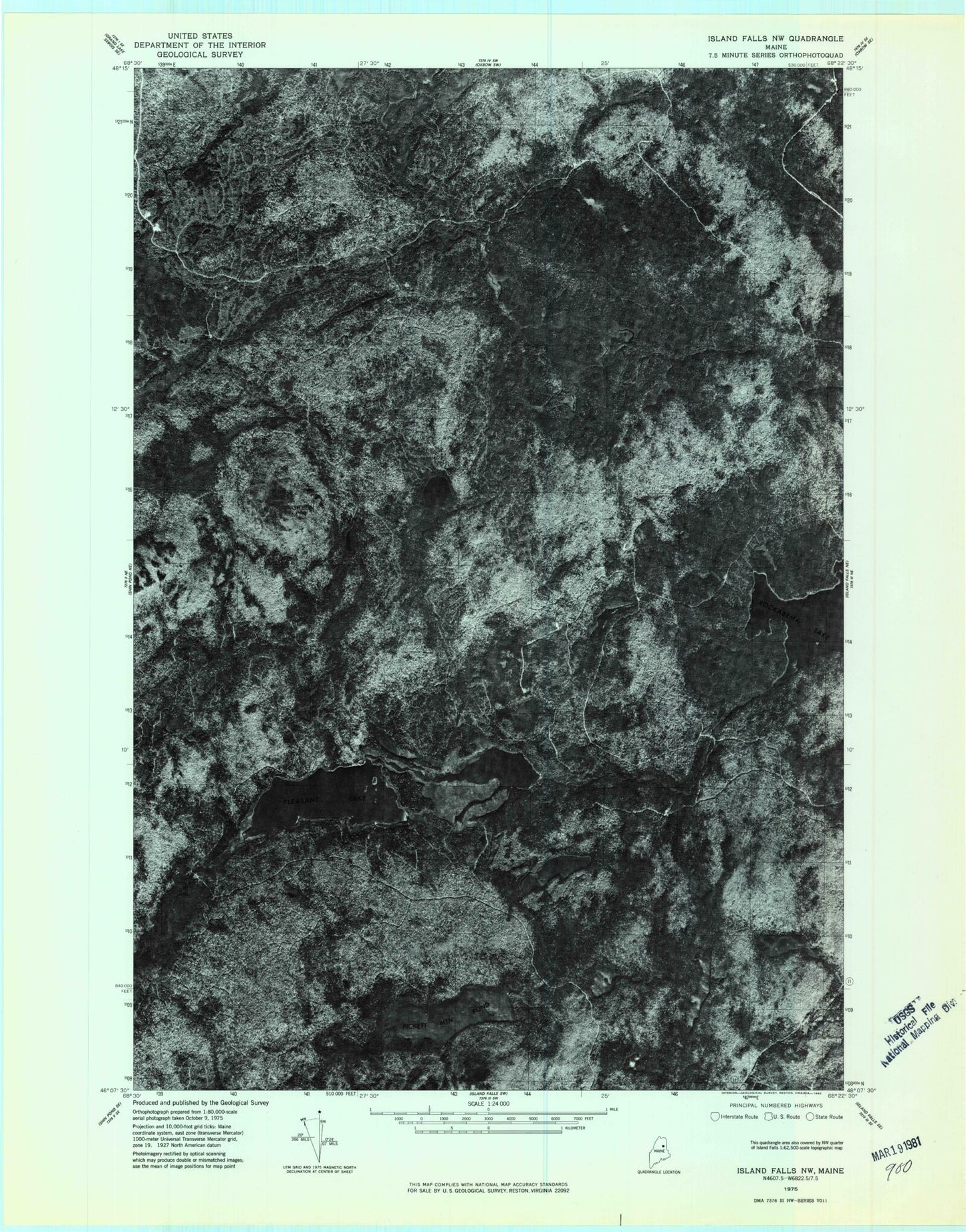 Classic USGS Green Mountain Maine 7.5'x7.5' Topo Map Image