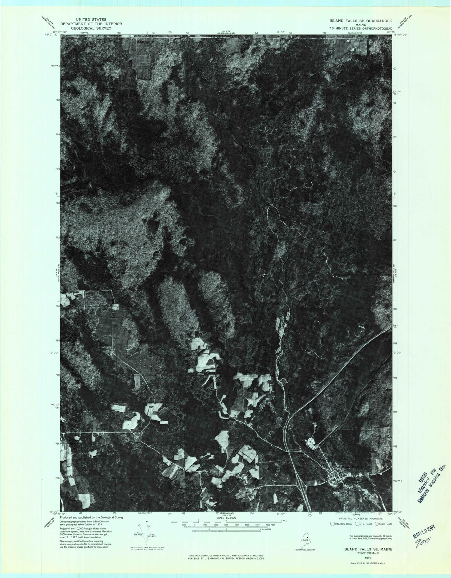 Classic USGS Island Falls Maine 7.5'x7.5' Topo Map Image