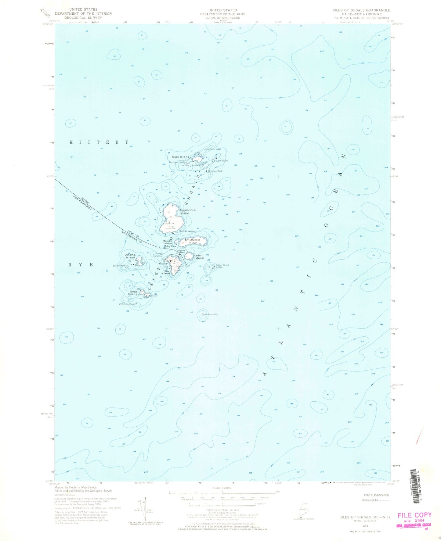 Classic USGS Isles of Shoals Maine 7.5'x7.5' Topo Map Image