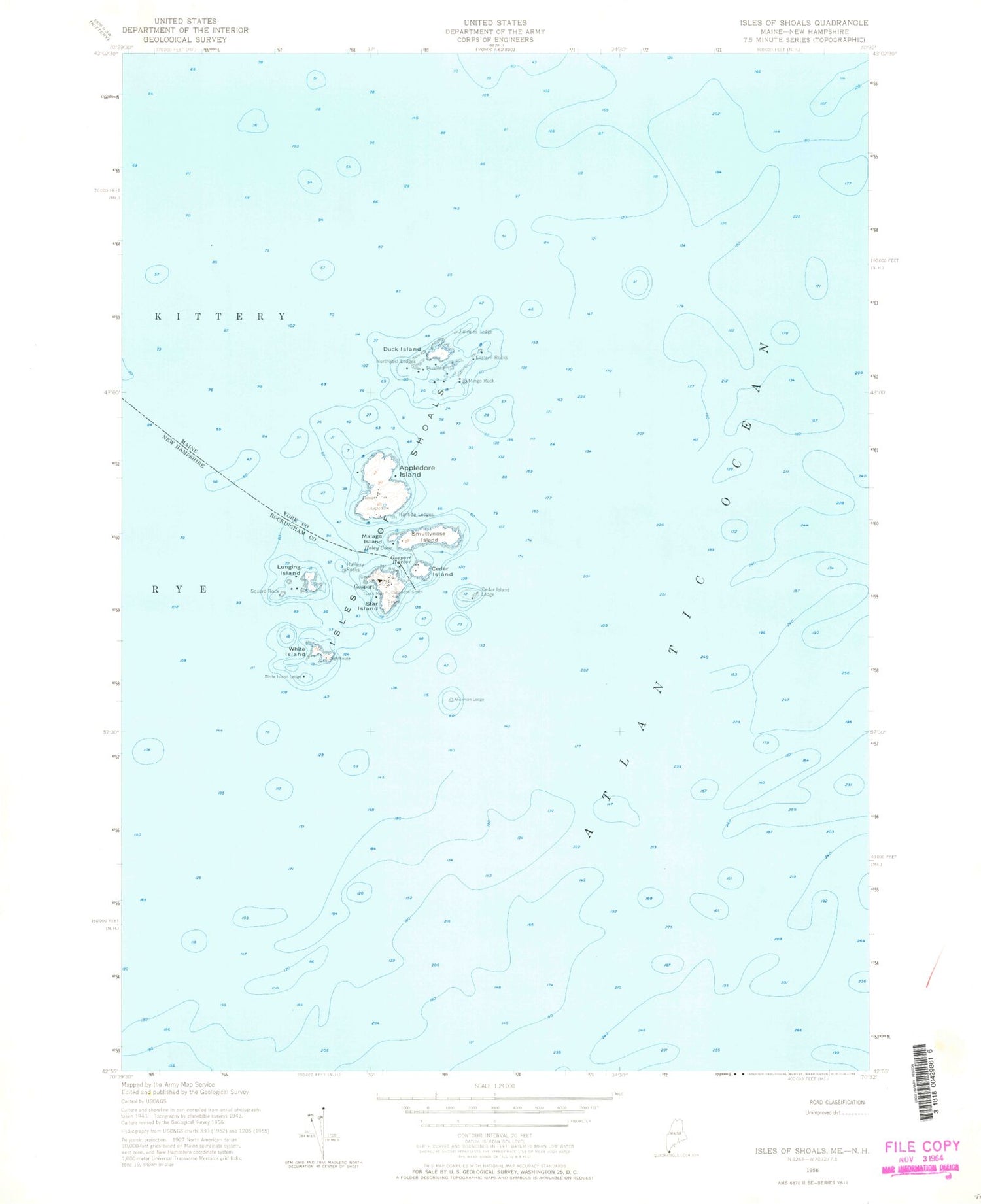Classic USGS Isles of Shoals Maine 7.5'x7.5' Topo Map Image