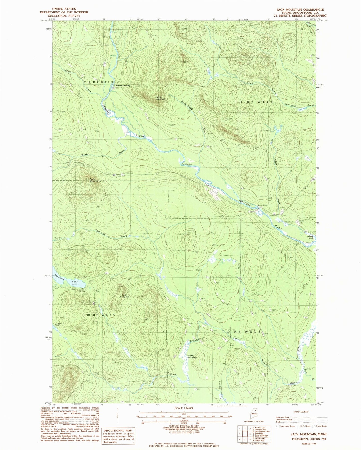 Classic USGS Jack Mountain Maine 7.5'x7.5' Topo Map Image