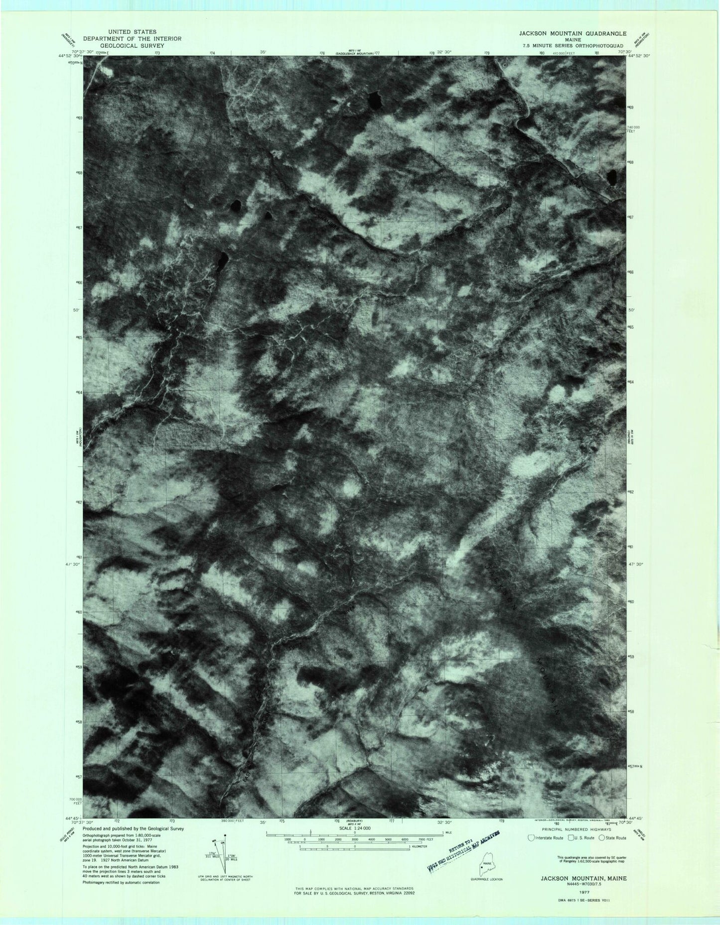Classic USGS Jackson Mountain Maine 7.5'x7.5' Topo Map Image
