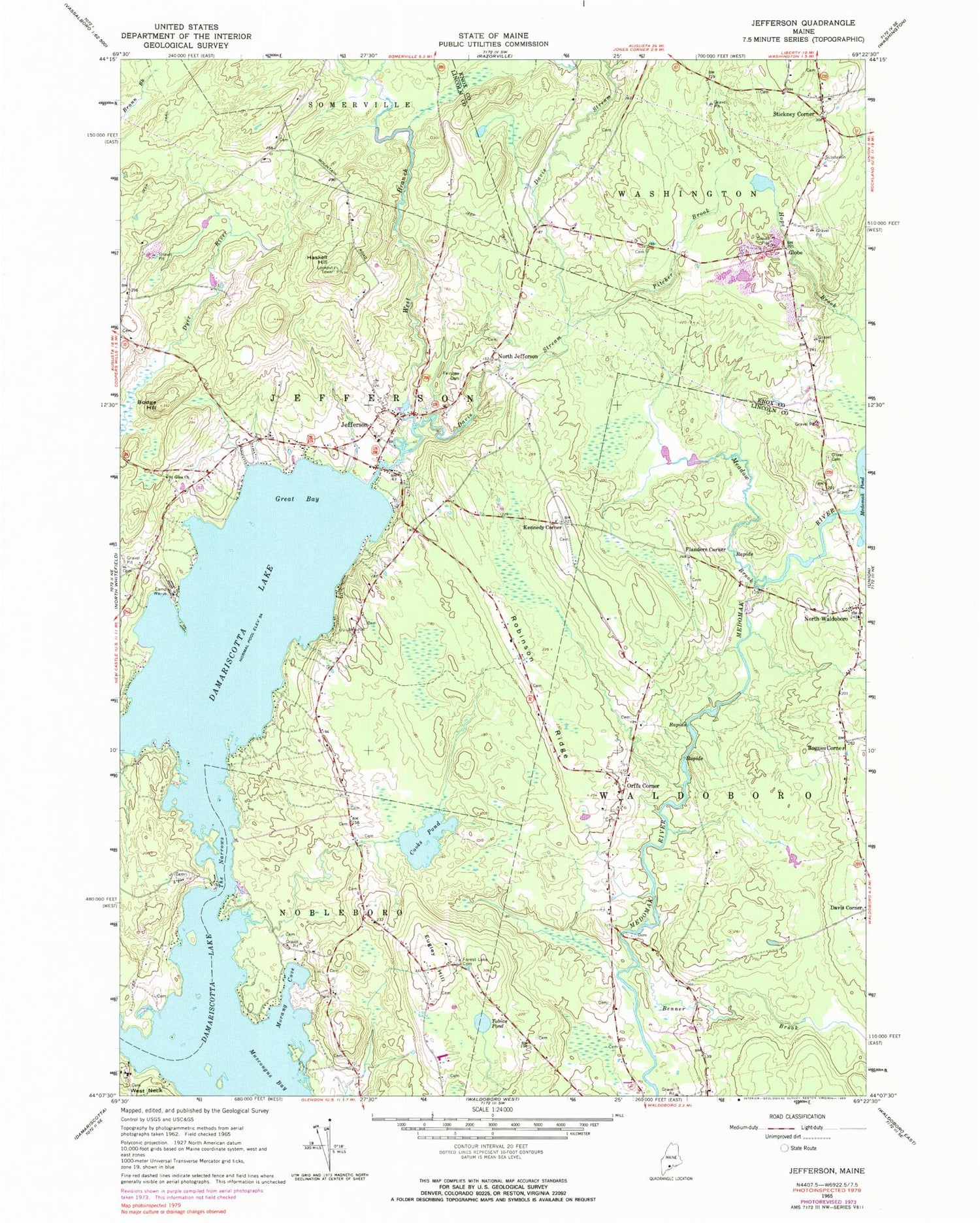 Classic USGS Jefferson Maine 7.5'x7.5' Topo Map Image