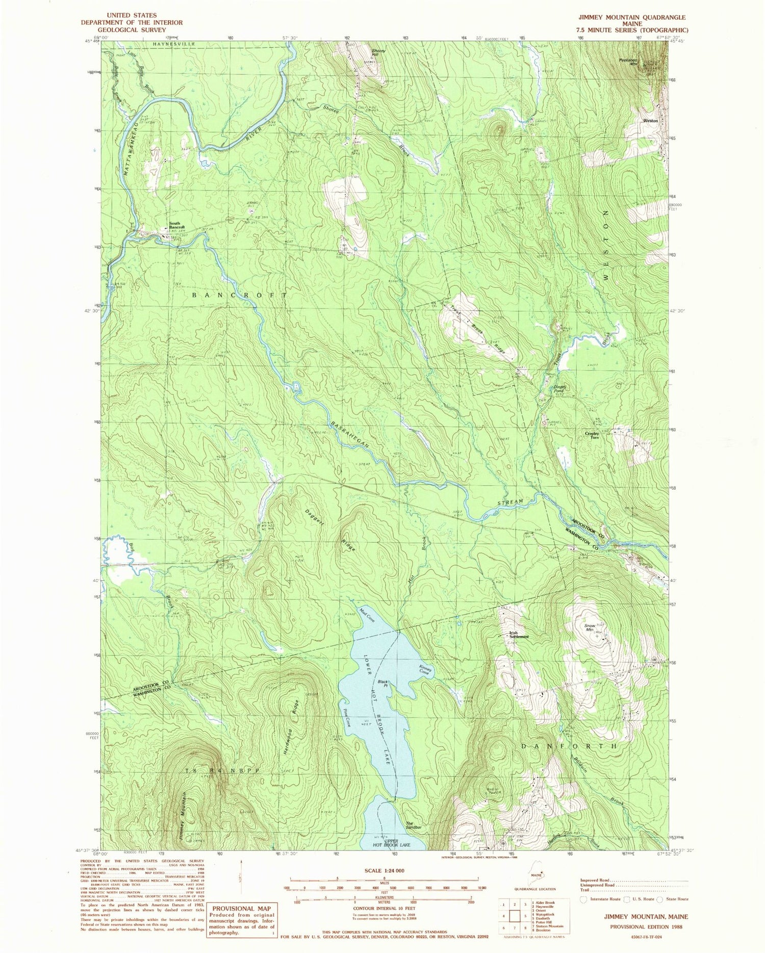 Classic USGS Jimmey Mountain Maine 7.5'x7.5' Topo Map Image