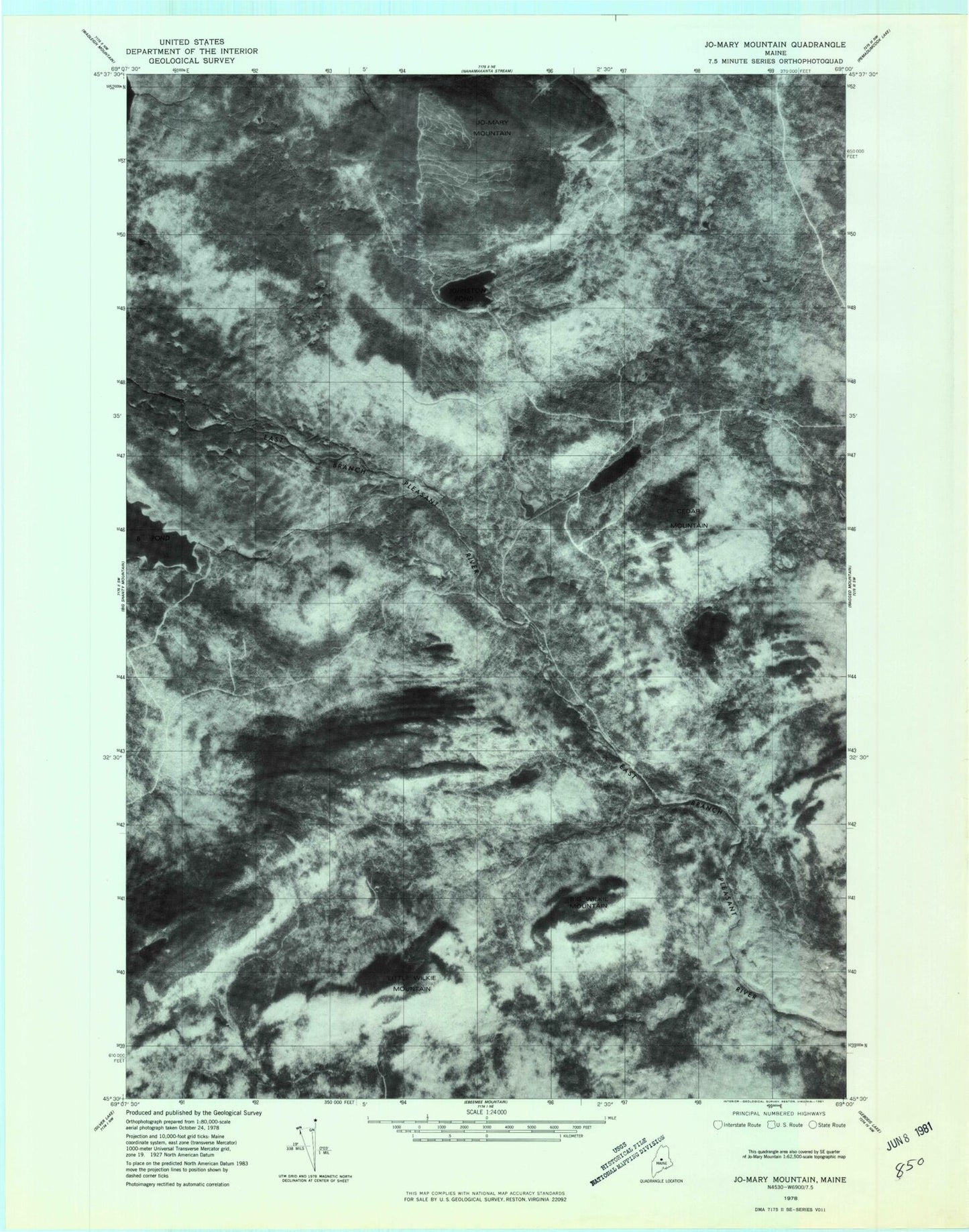Classic USGS Jo-Mary Mountain Maine 7.5'x7.5' Topo Map Image