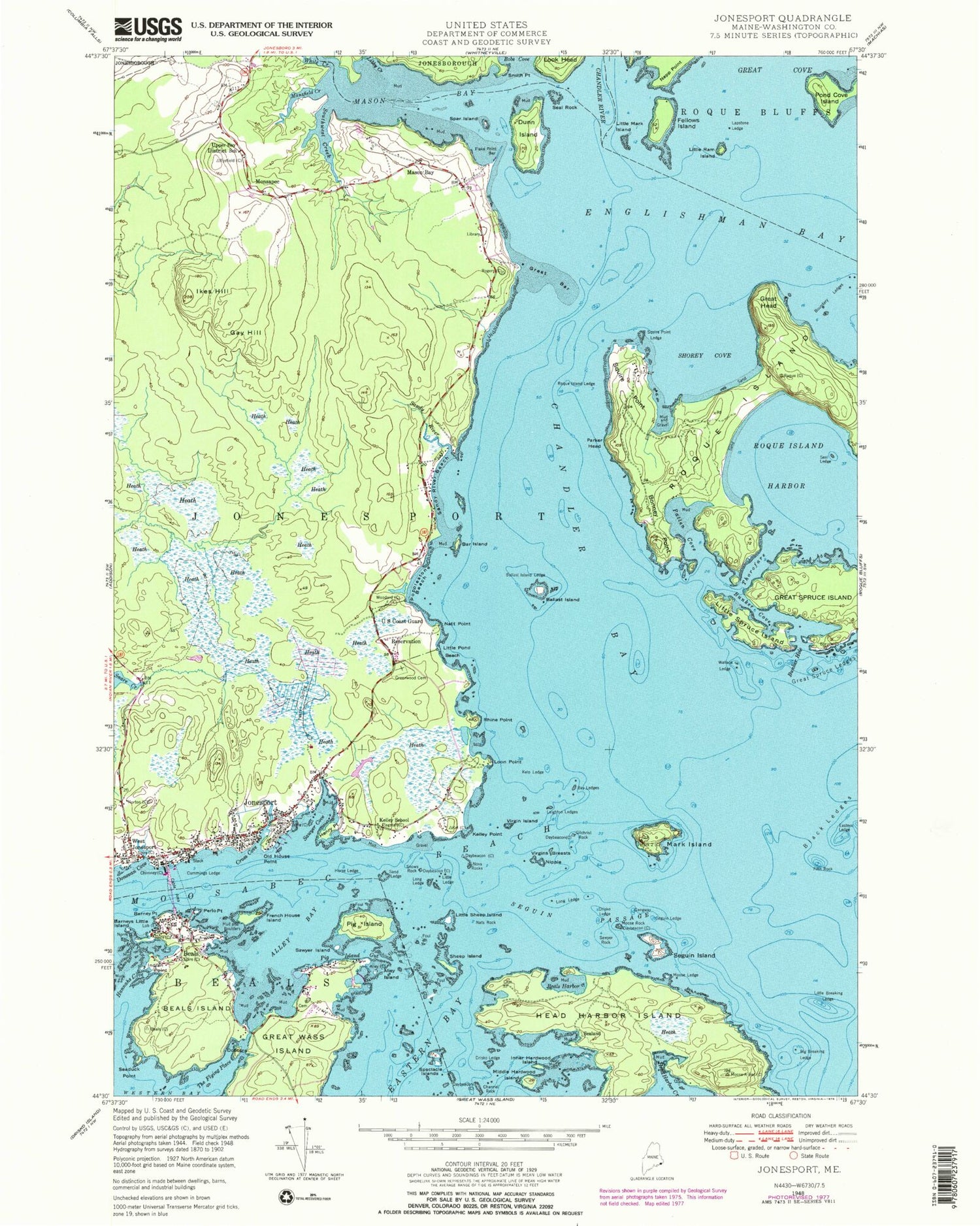 Classic USGS Jonesport Maine 7.5'x7.5' Topo Map Image