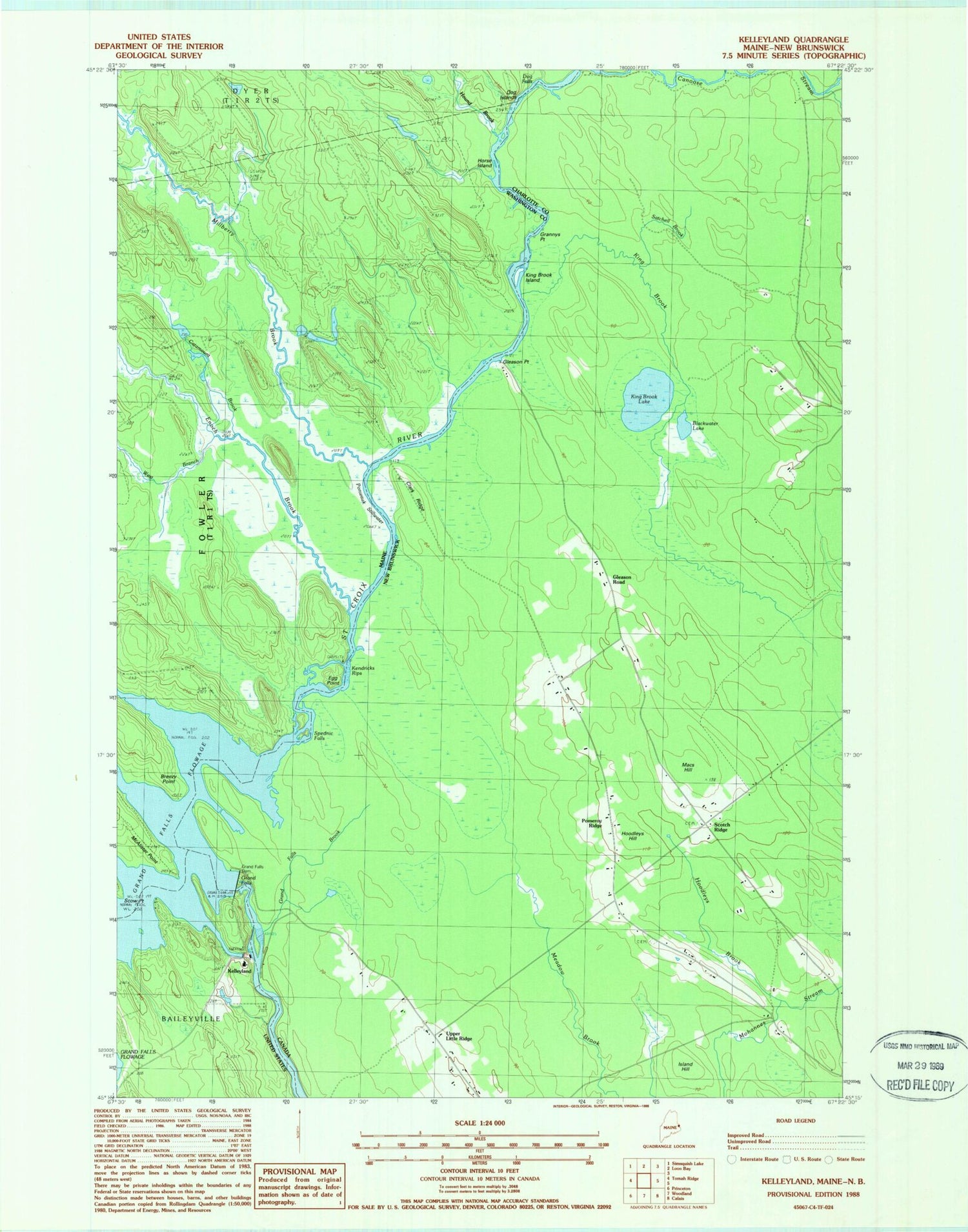 Classic USGS Kelleyland Maine 7.5'x7.5' Topo Map Image