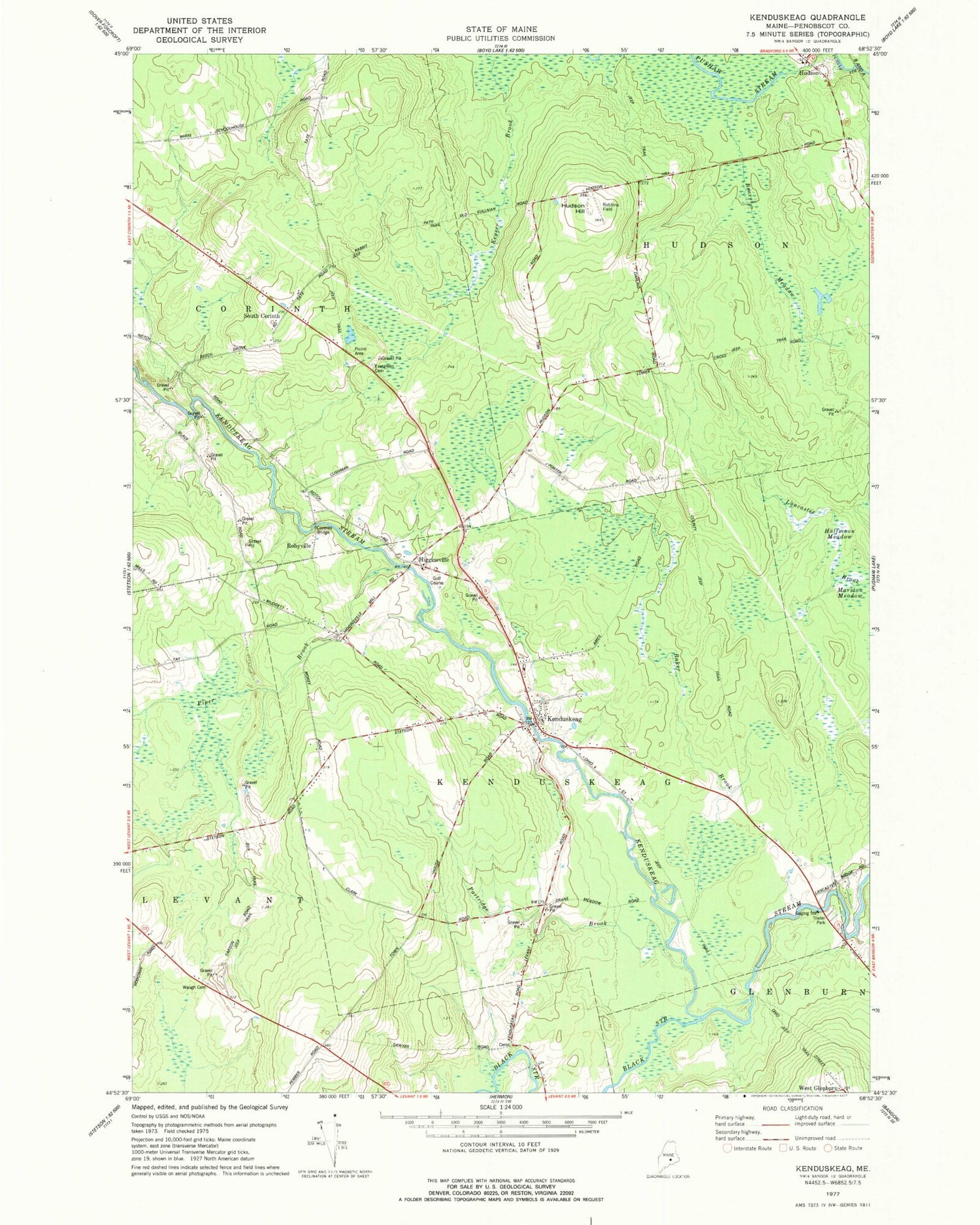 Classic USGS Kenduskeag Maine 7.5'x7.5' Topo Map Image
