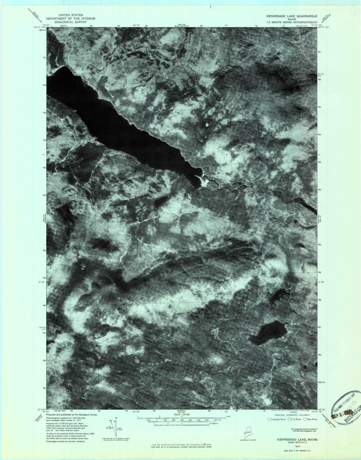 Classic USGS Kennebago Lake Maine 7.5'x7.5' Topo Map Image