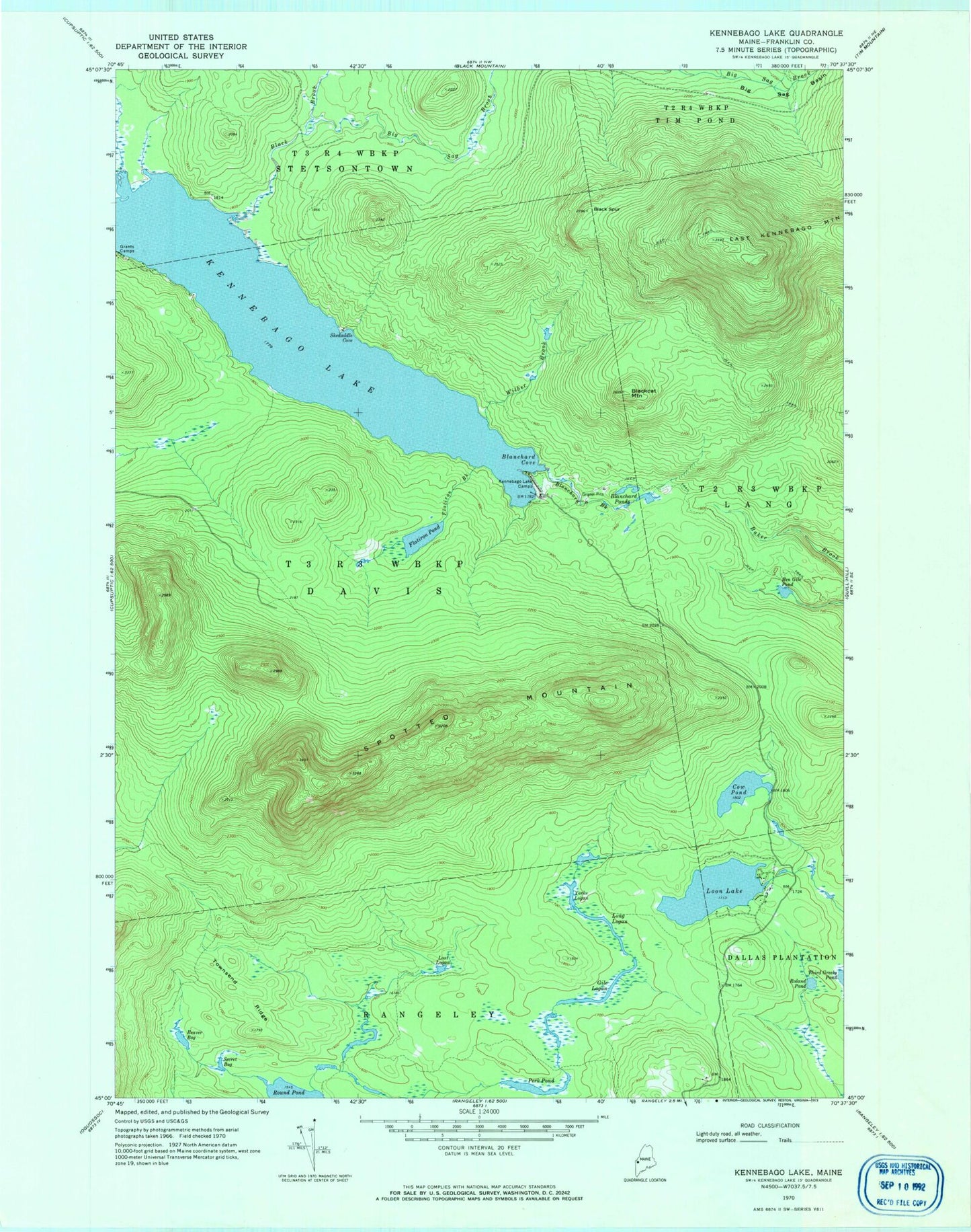 Classic USGS Kennebago Lake Maine 7.5'x7.5' Topo Map Image
