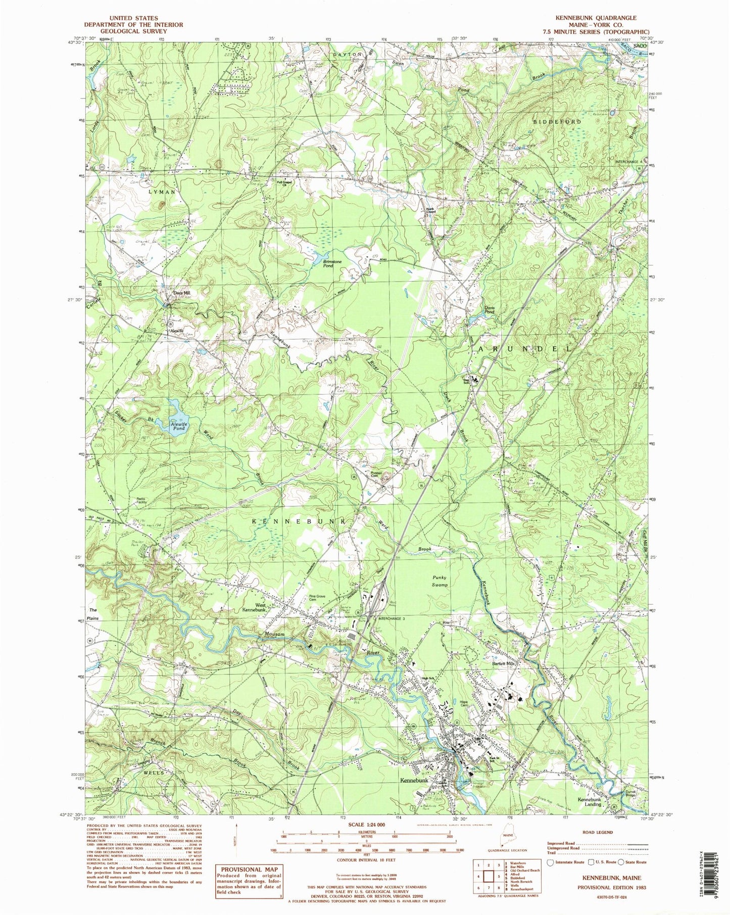 Classic USGS Kennebunk Maine 7.5'x7.5' Topo Map Image