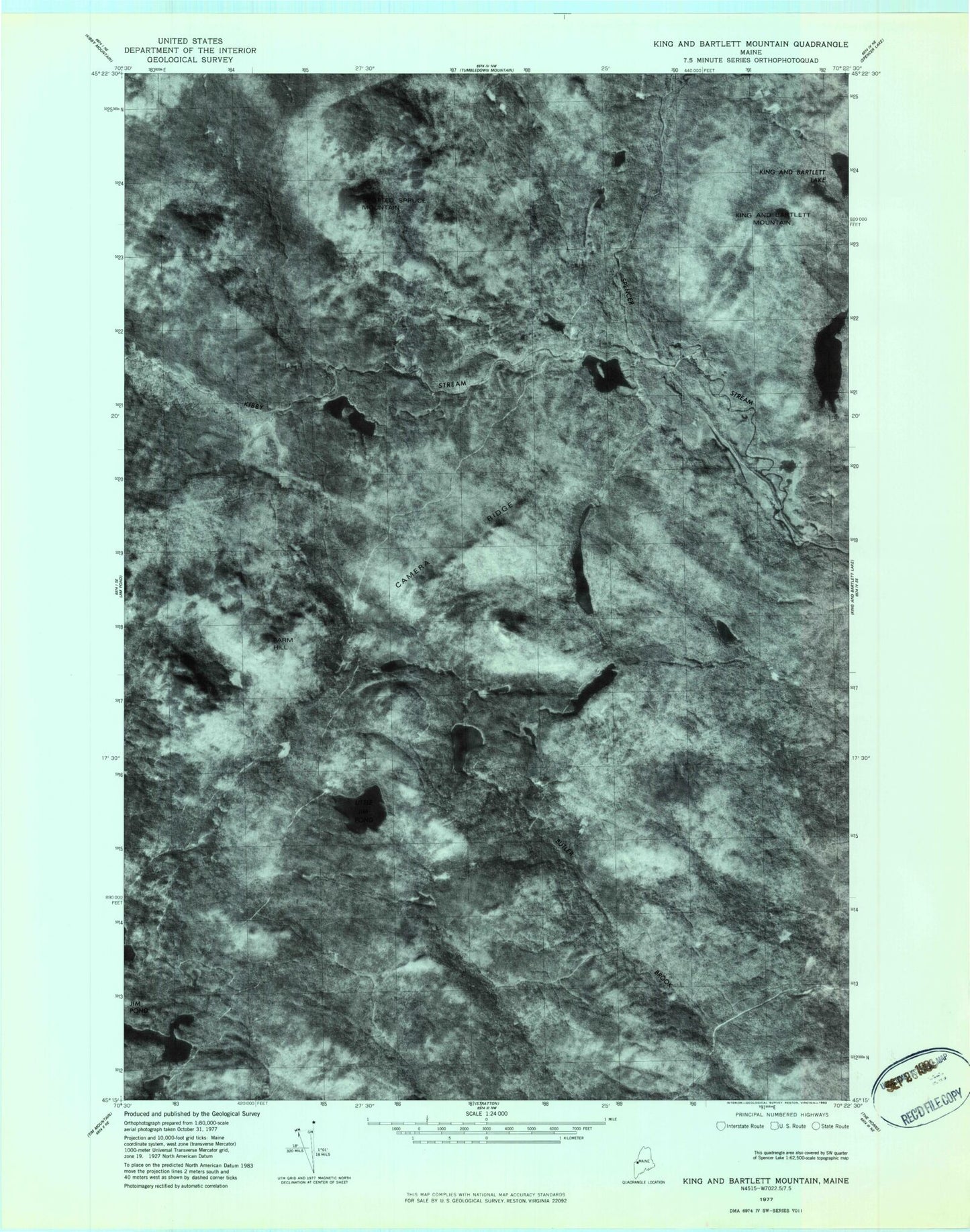 Classic USGS King And Bartlett Mountain Maine 7.5'x7.5' Topo Map Image