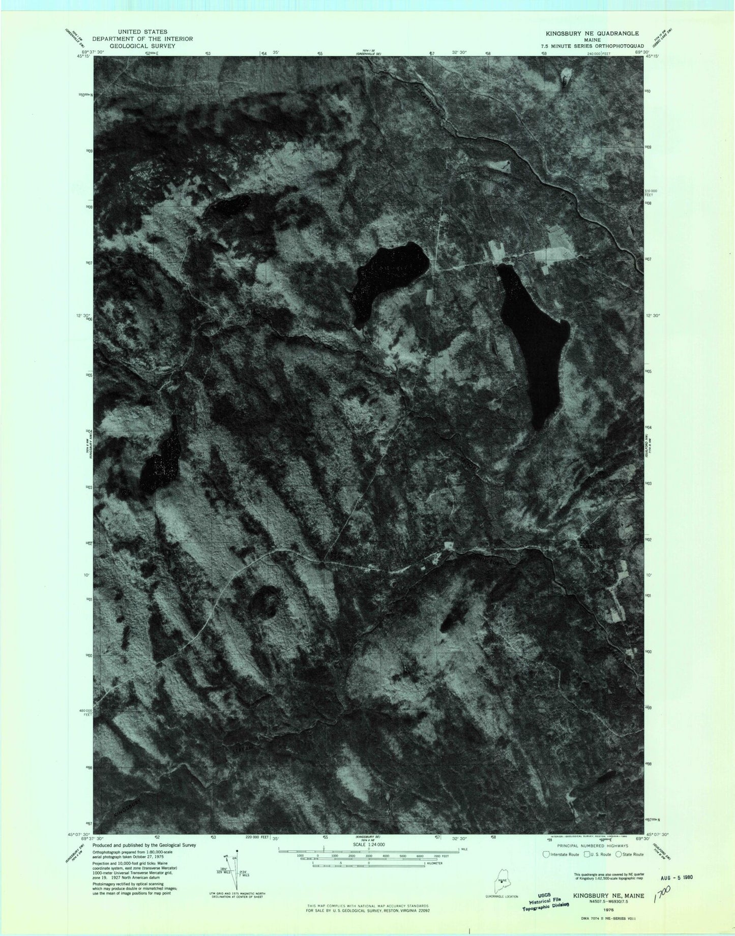 Classic USGS Whetstone Pond Maine 7.5'x7.5' Topo Map Image