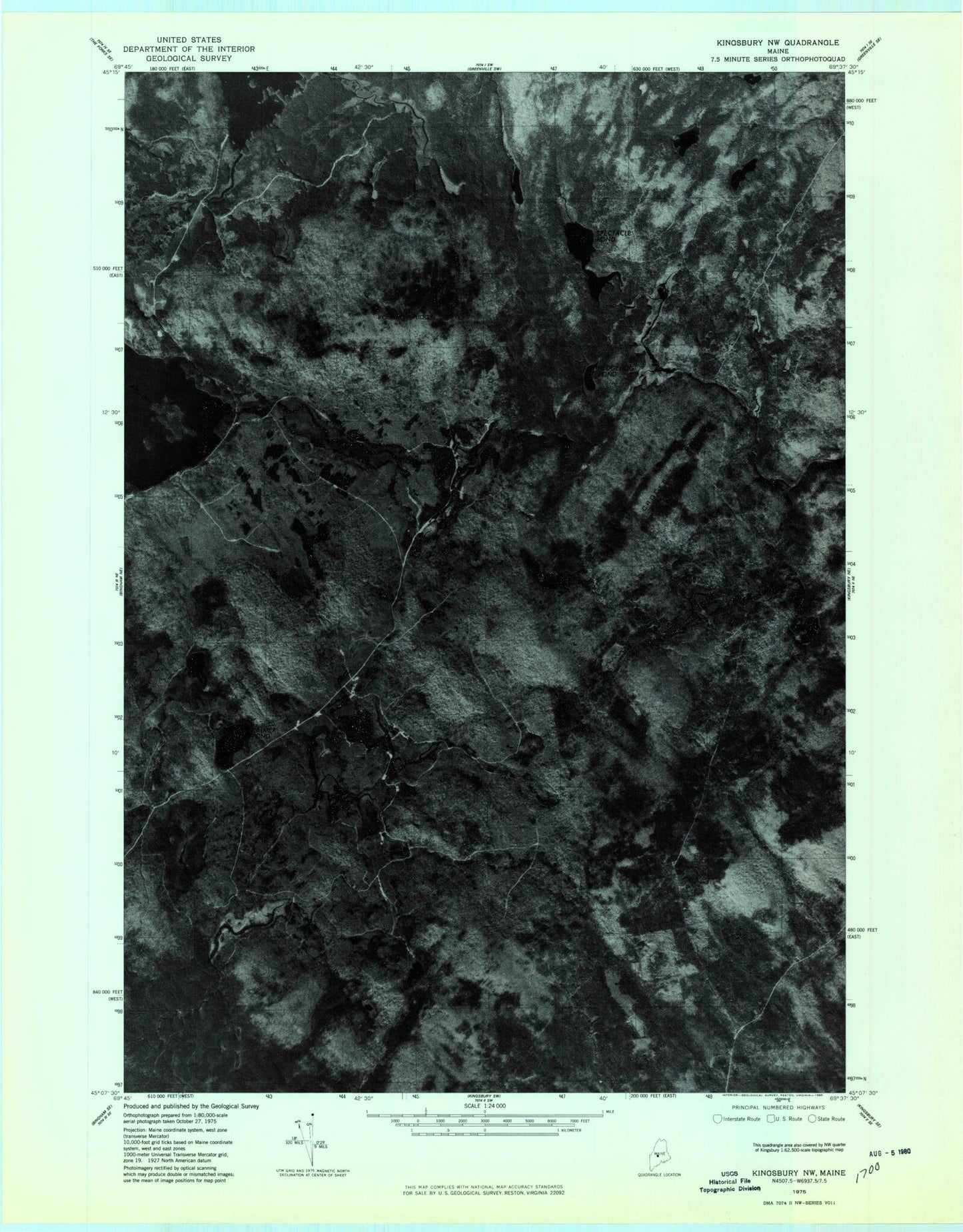 Classic USGS Foster Ridge Maine 7.5'x7.5' Topo Map Image