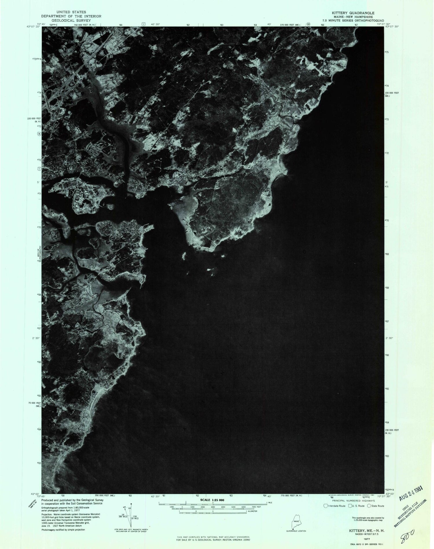 Classic USGS Kittery Maine 7.5'x7.5' Topo Map Image