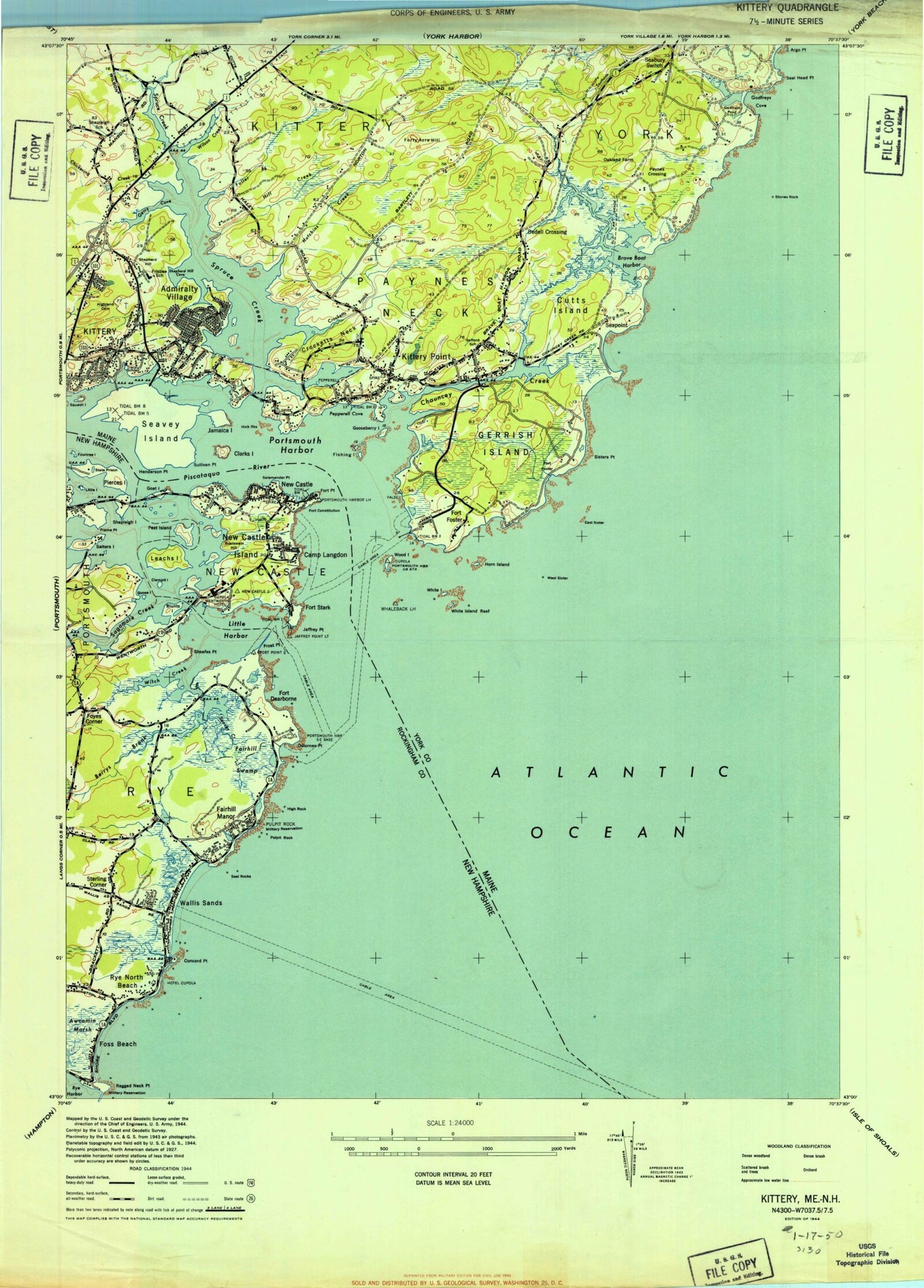 Classic USGS Kittery Maine 7.5'x7.5' Topo Map Image