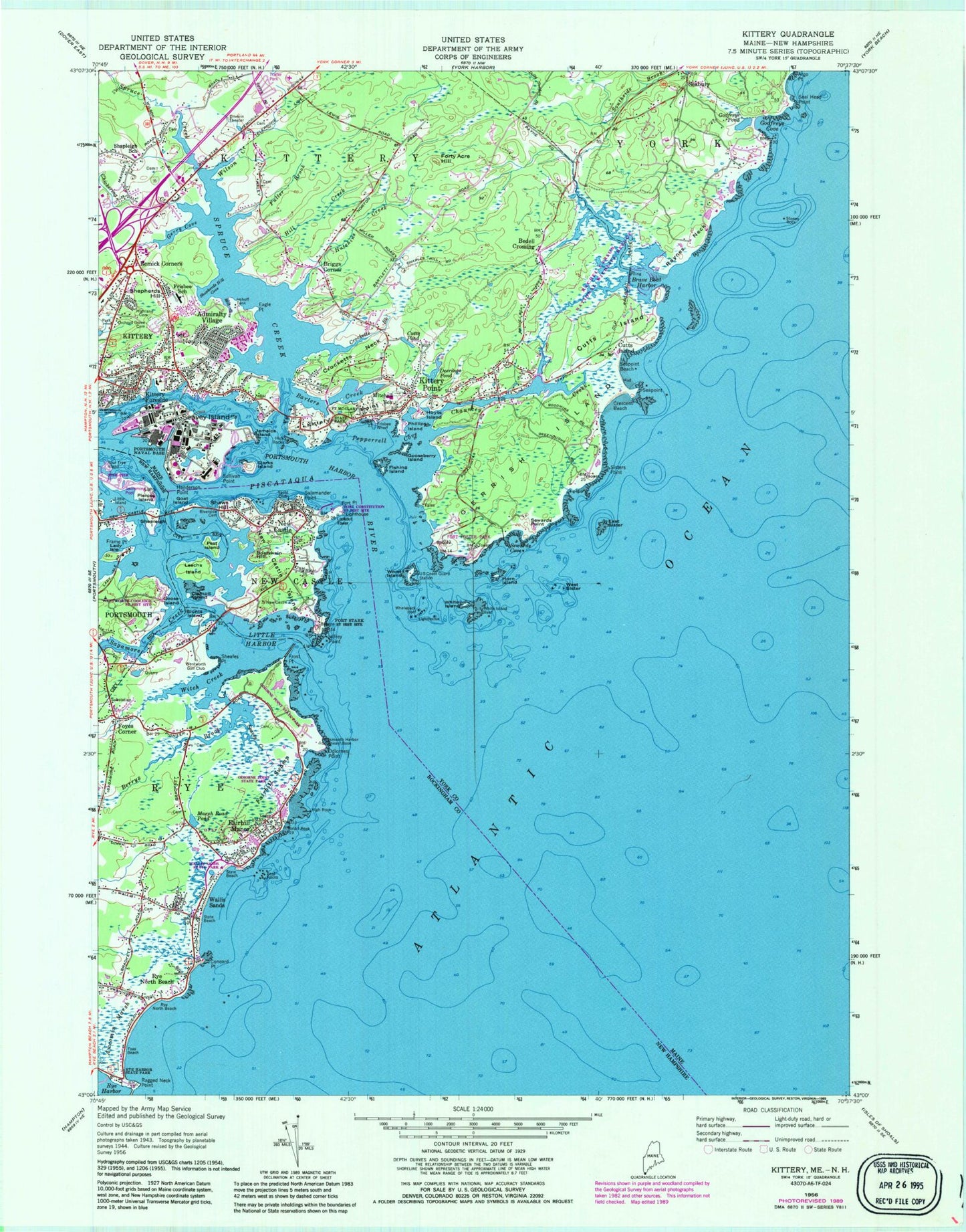 Classic USGS Kittery Maine 7.5'x7.5' Topo Map Image