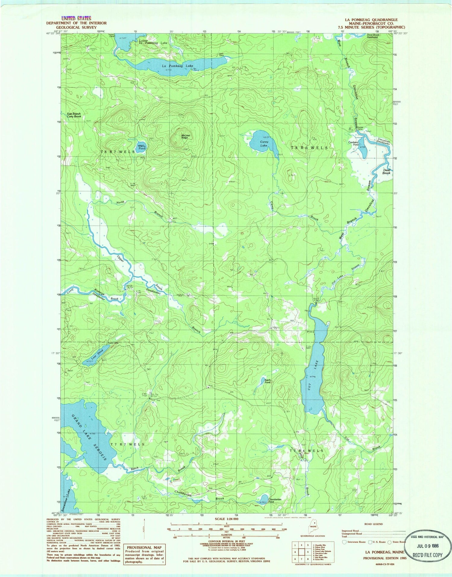 Classic USGS La Pomkeag Lake Maine 7.5'x7.5' Topo Map Image