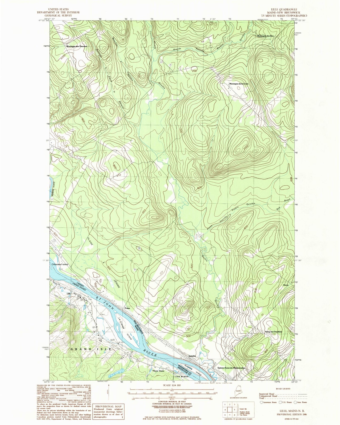 Classic USGS Lille Maine 7.5'x7.5' Topo Map Image