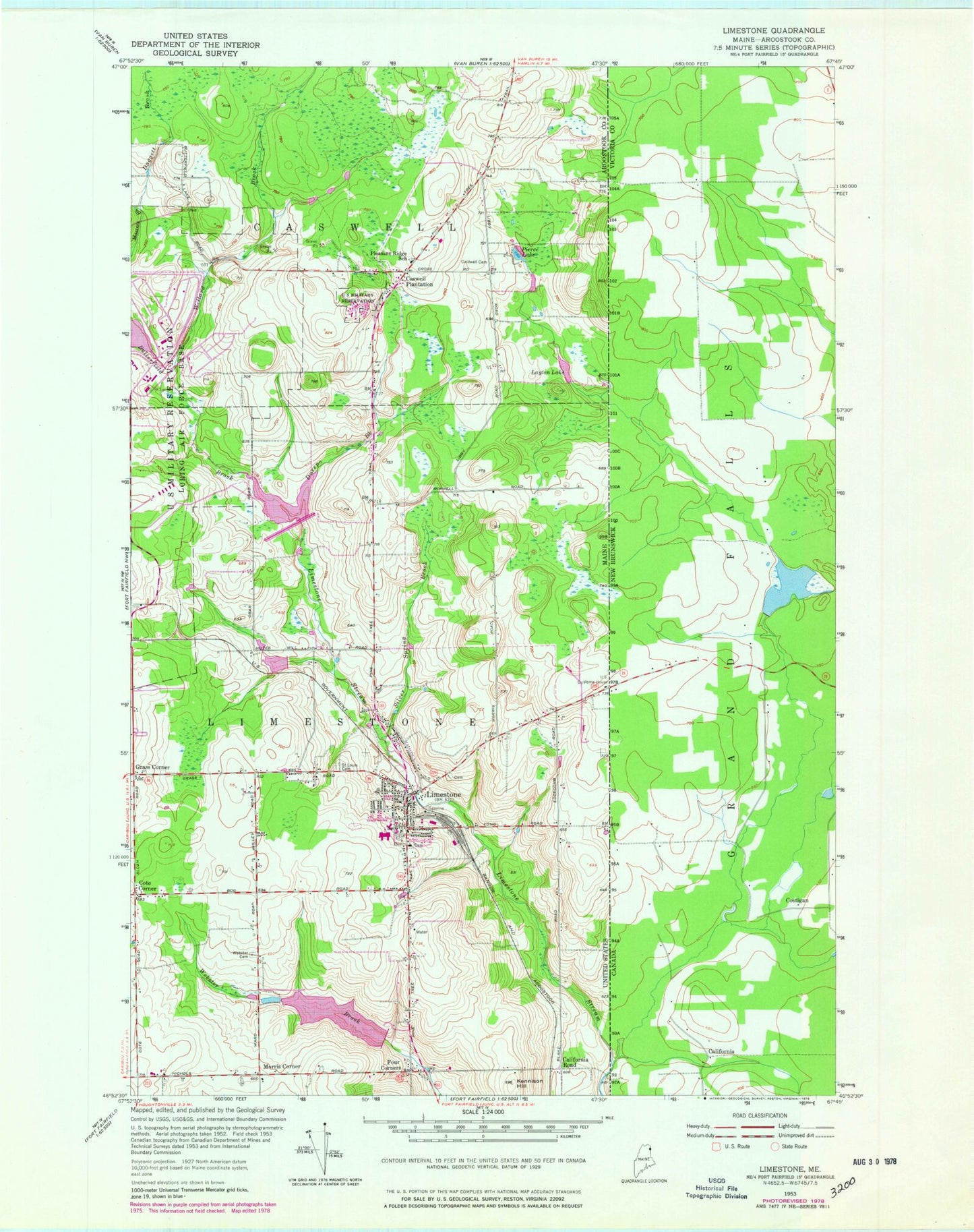 Classic USGS Limestone Maine 7.5'x7.5' Topo Map Image