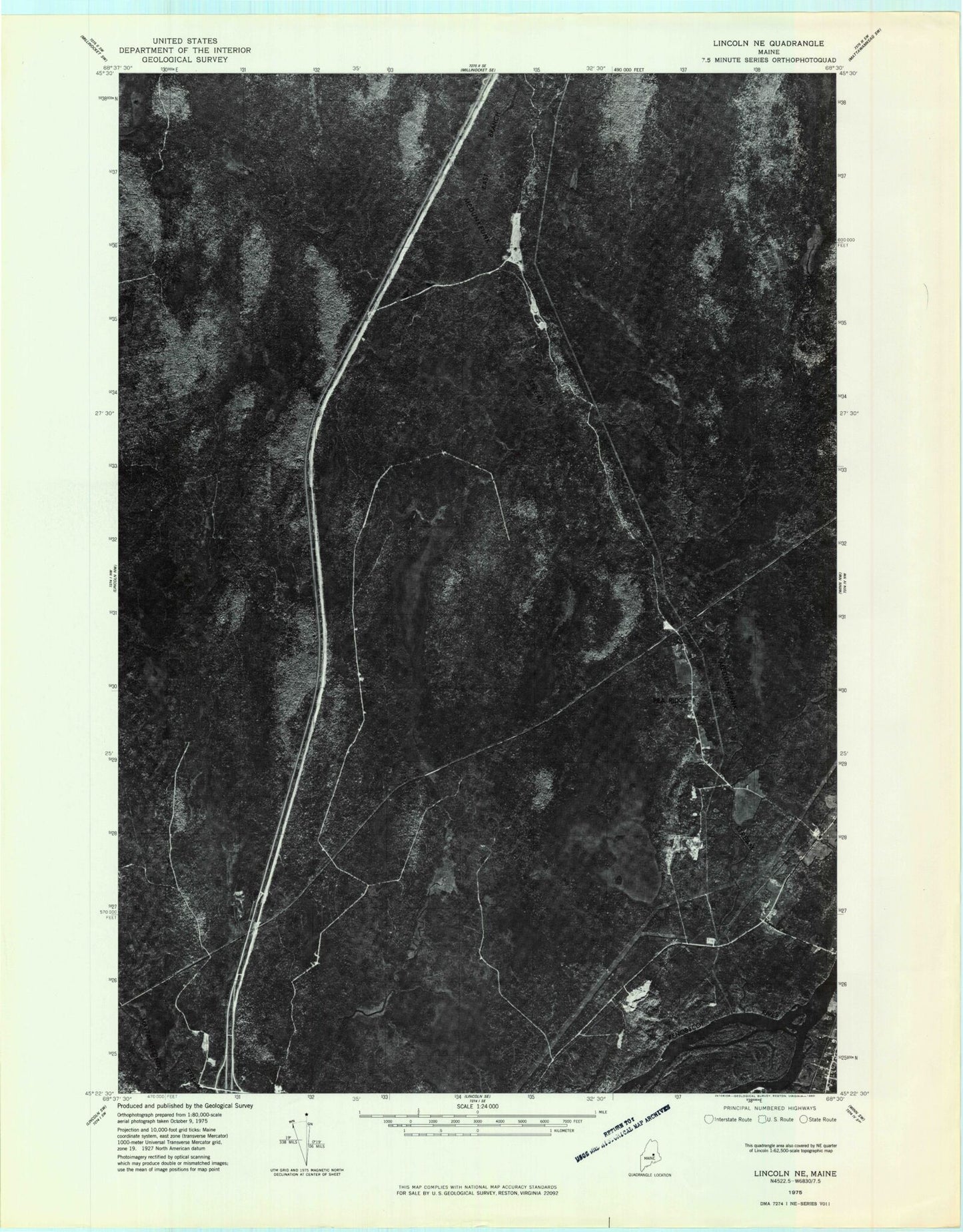 Classic USGS Nine Meadow Ridge Maine 7.5'x7.5' Topo Map Image