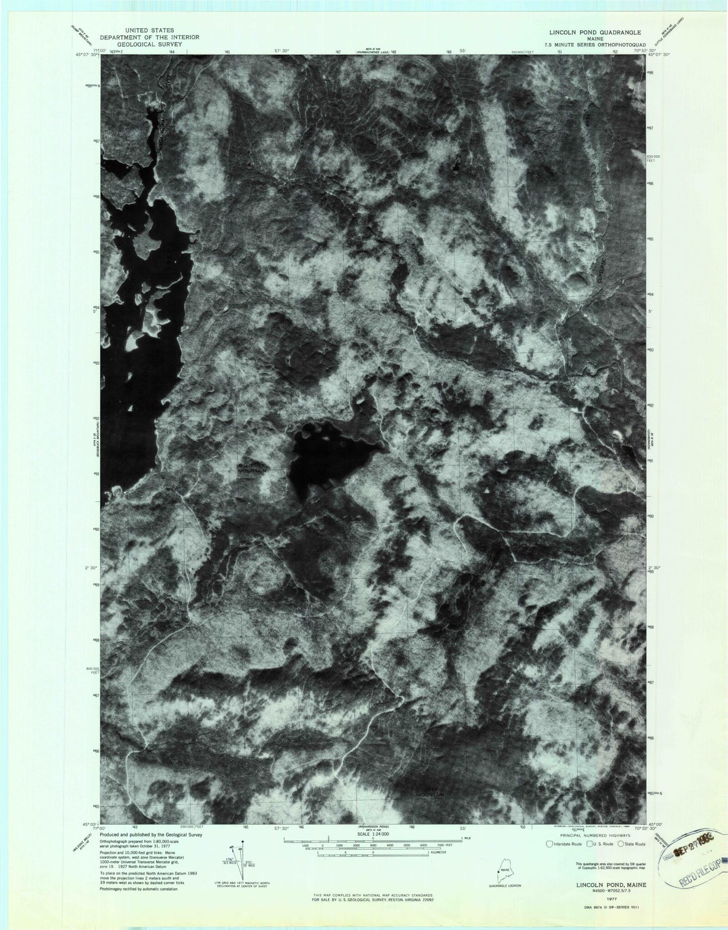 Classic USGS Lincoln Pond Maine 7.5'x7.5' Topo Map Image
