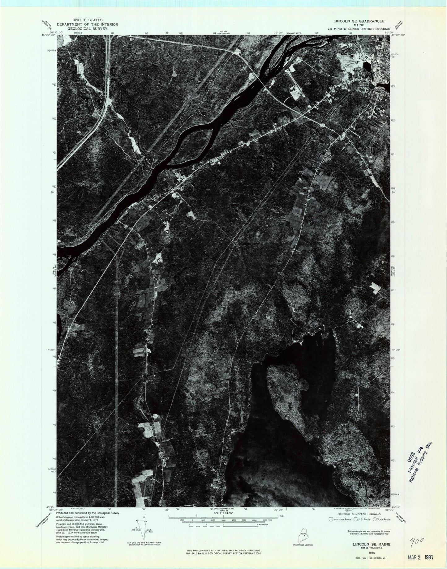Classic USGS Lincoln West Maine 7.5'x7.5' Topo Map Image