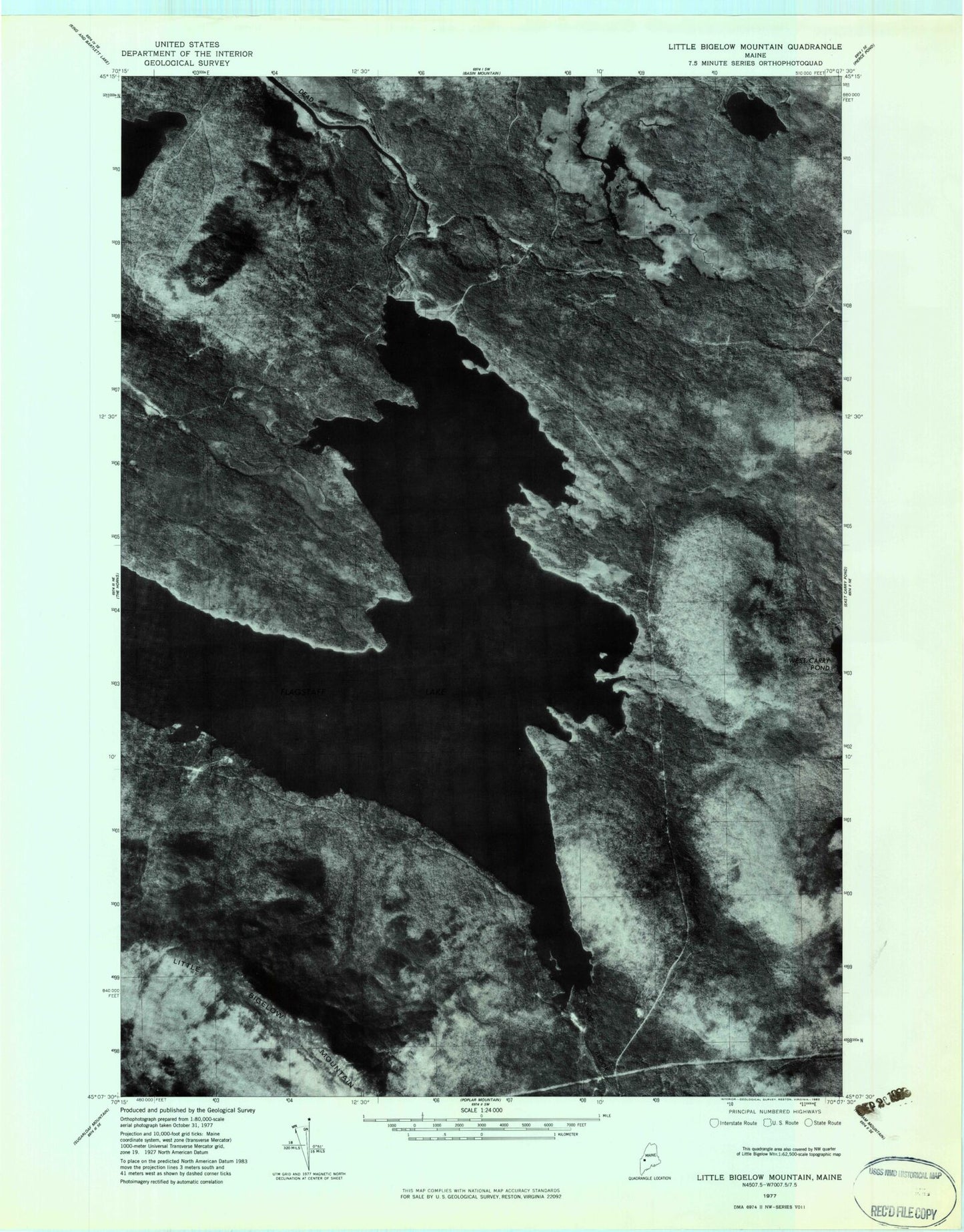 Classic USGS Little Bigelow Mountain Maine 7.5'x7.5' Topo Map Image