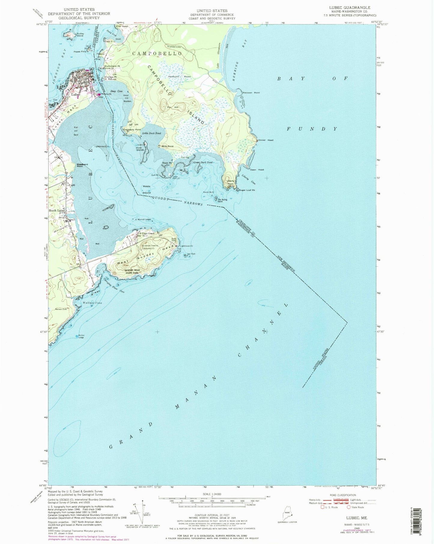 Classic USGS Lubec Maine 7.5'x7.5' Topo Map Image