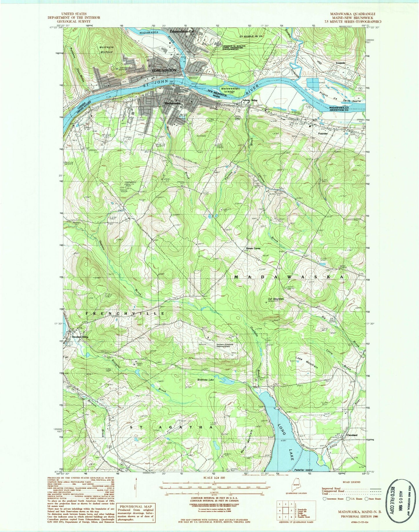 Classic USGS Madawaska Maine 7.5'x7.5' Topo Map Image