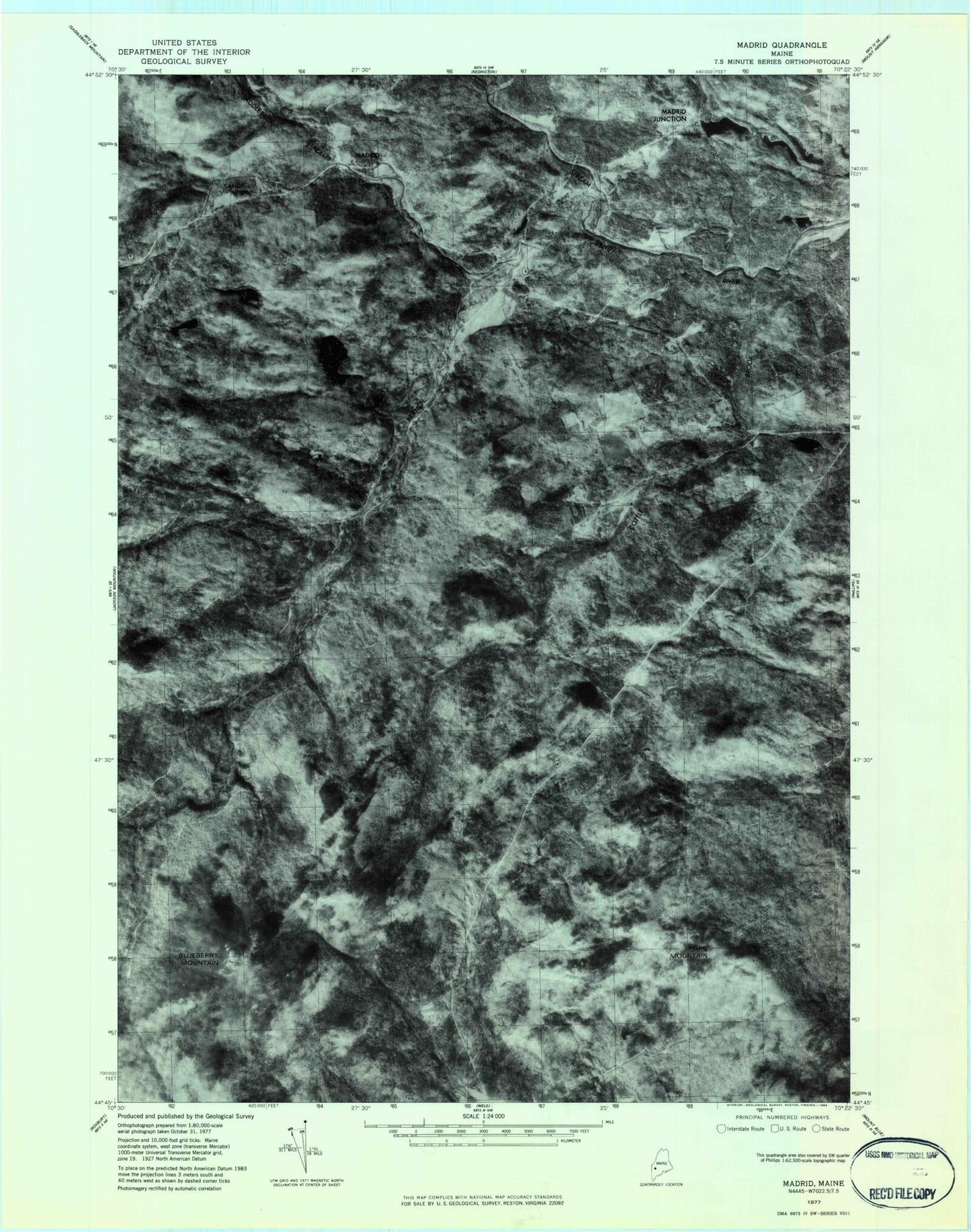 Classic USGS Madrid Maine 7.5'x7.5' Topo Map Image