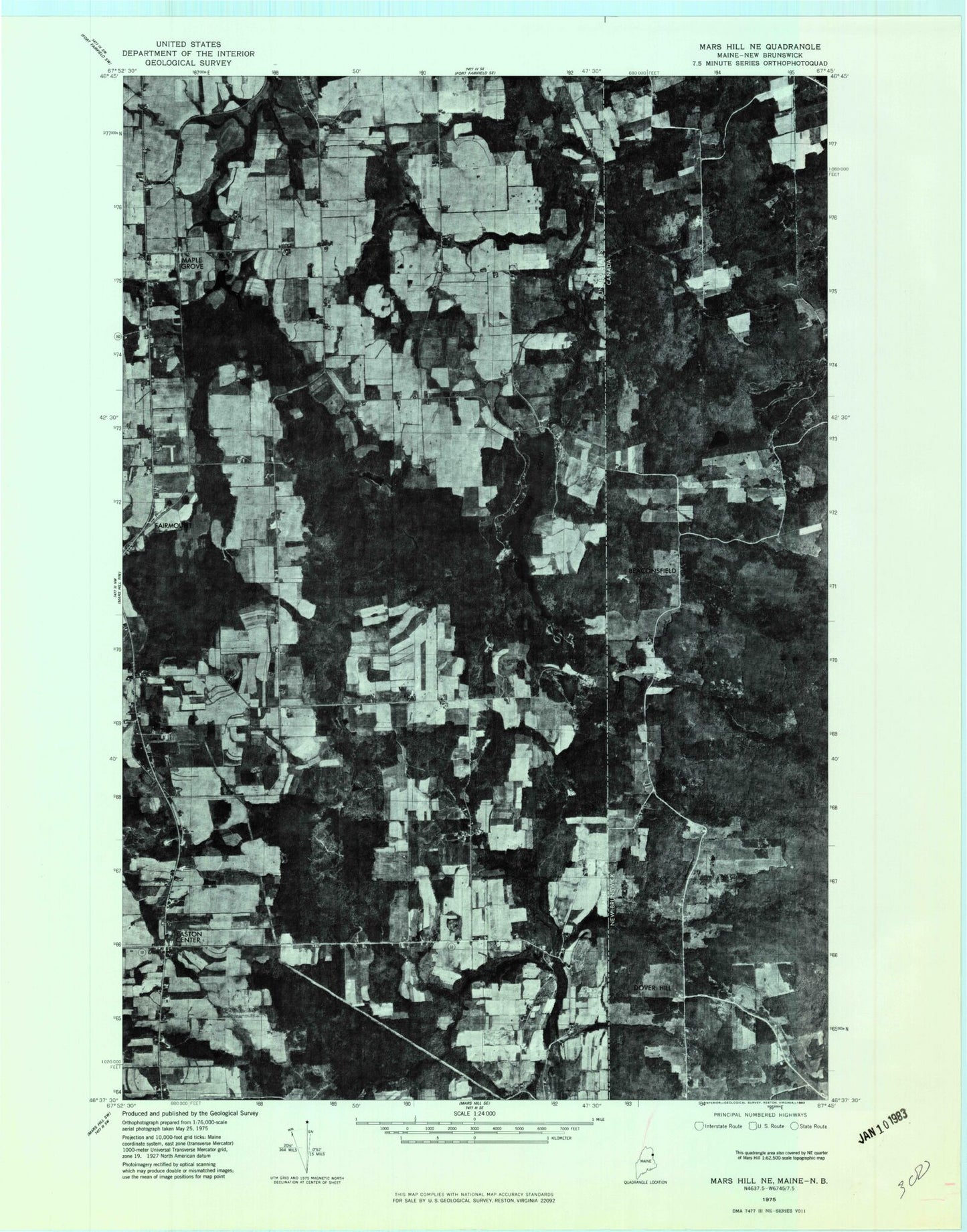 Classic USGS Easton Center Maine 7.5'x7.5' Topo Map Image