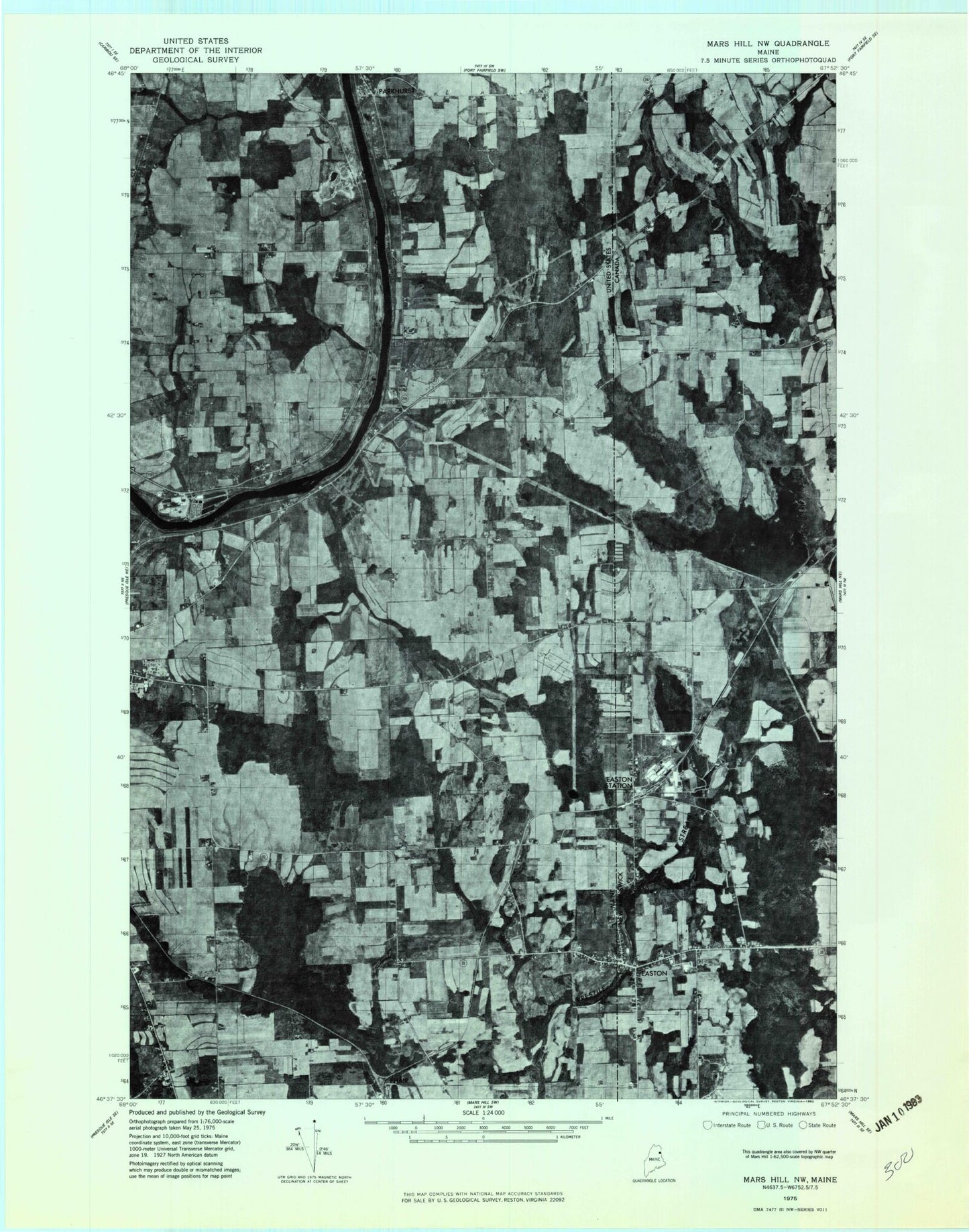 Classic USGS Easton Maine 7.5'x7.5' Topo Map Image