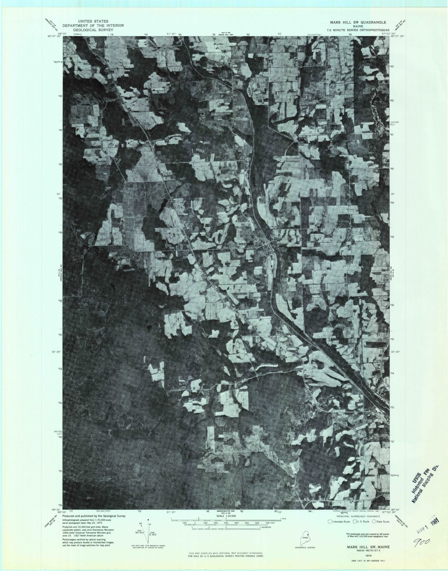 Classic USGS Westfield Maine 7.5'x7.5' Topo Map Image